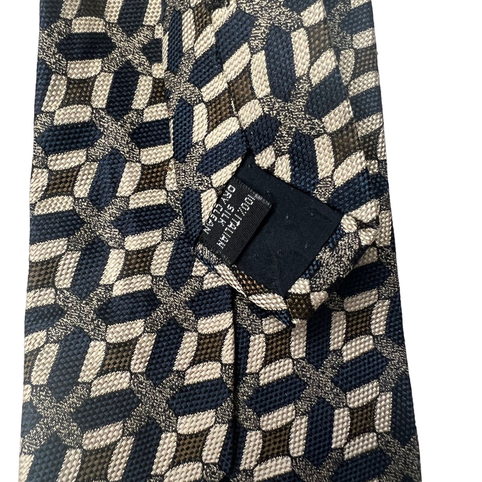 Coach Coach Navy Blue Green Tan Geometric Pattern 100% Silk Tie Size ONE SIZE - 5 Thumbnail
