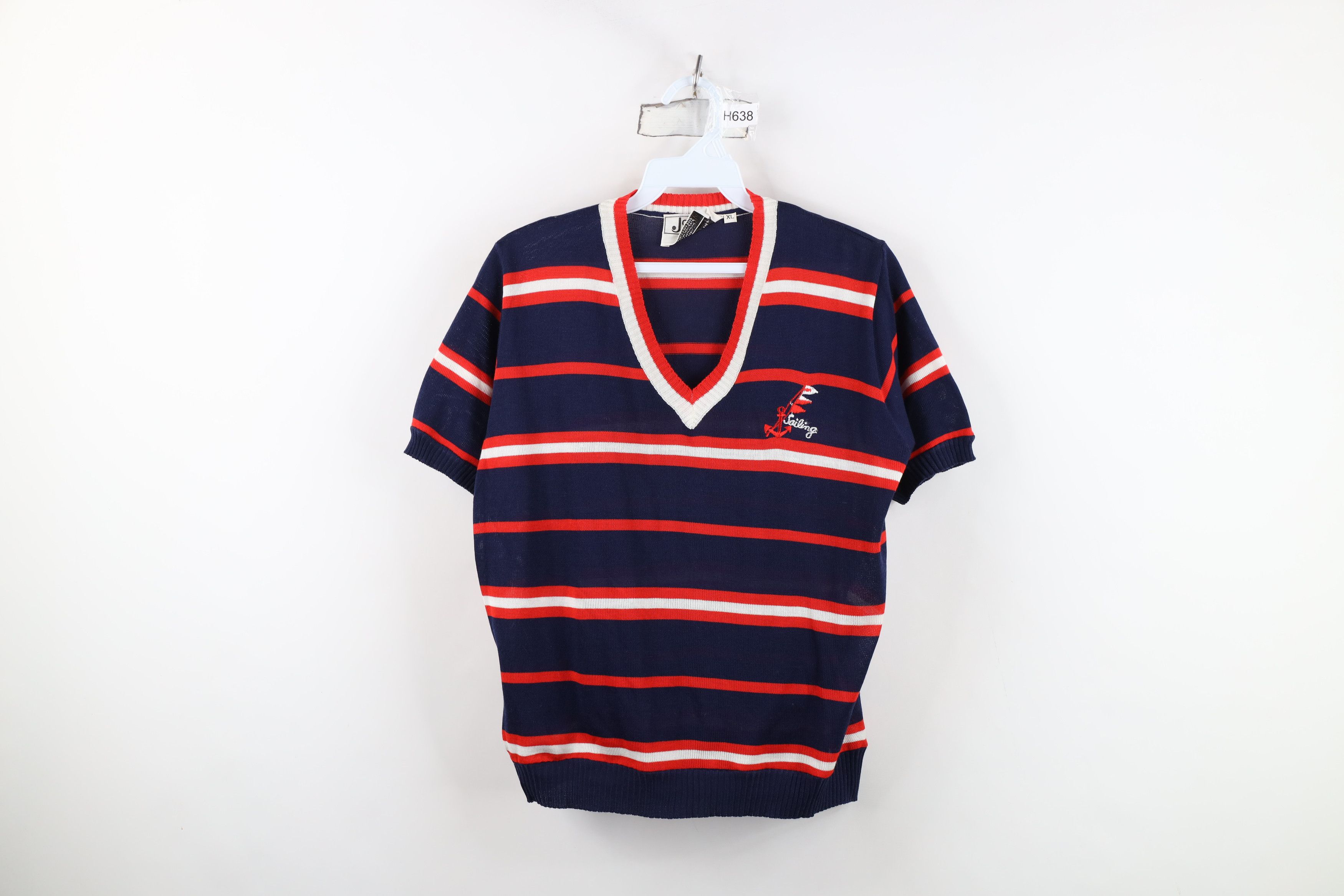 Vintage Vintage 70s Streetwear Sailing Knit Short Sleeve Sweater Size XL / US 12-14 / IT 48-50 - 1 Thumbnail