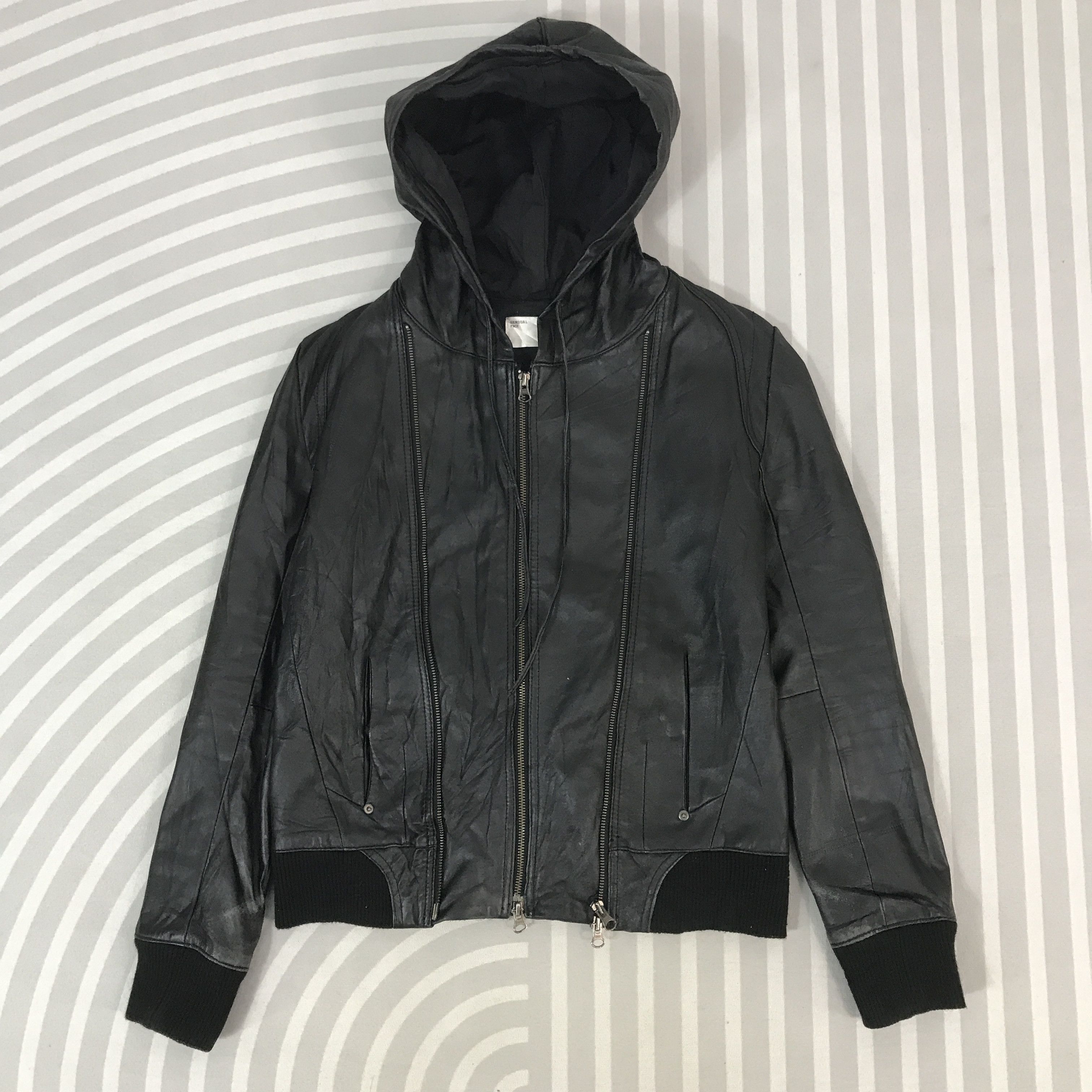 Japanese Brand × Leather × Vintage Sensual FMH Double zipper Leather Jacket hoodie design Size US M / EU 48-50 / 2 - 1 Thumbnail