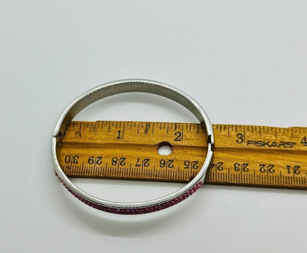 Other SIGNED JCM Stainless Steel Pink Crystal Bangle Bracelet Size ONE SIZE - 5 Thumbnail