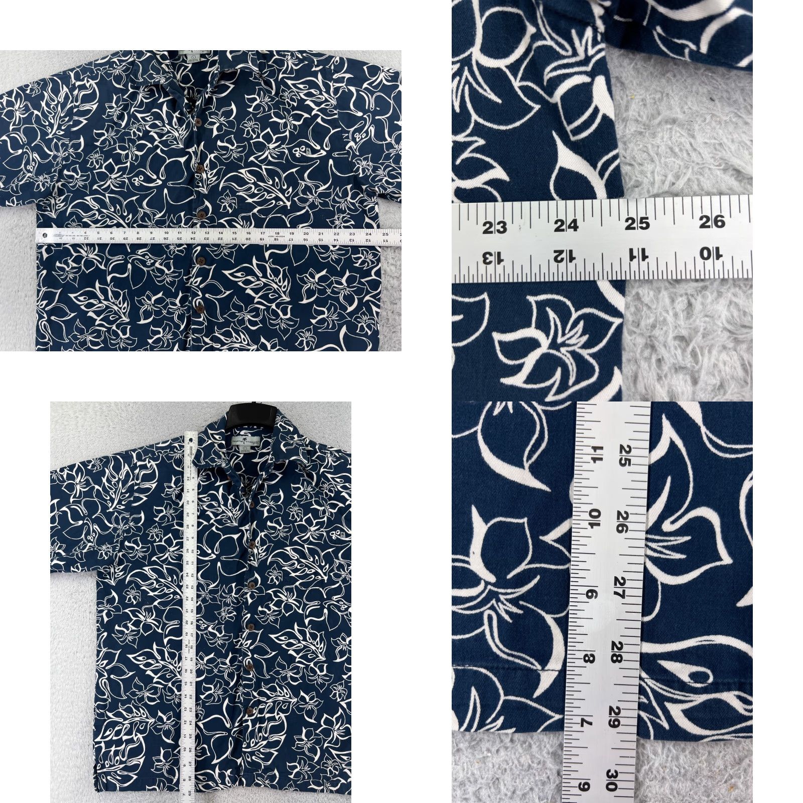 Vintage Island Tropics Button-Up Shirt Adult Large Blue Floral Palm Pattern Cotton Hawaiian Size US 33 - 8 Thumbnail