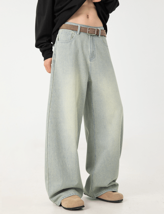 Jean Men's loose retro washed vertical striped scimitar jeans Size US 32 / EU 48 - 3 Thumbnail