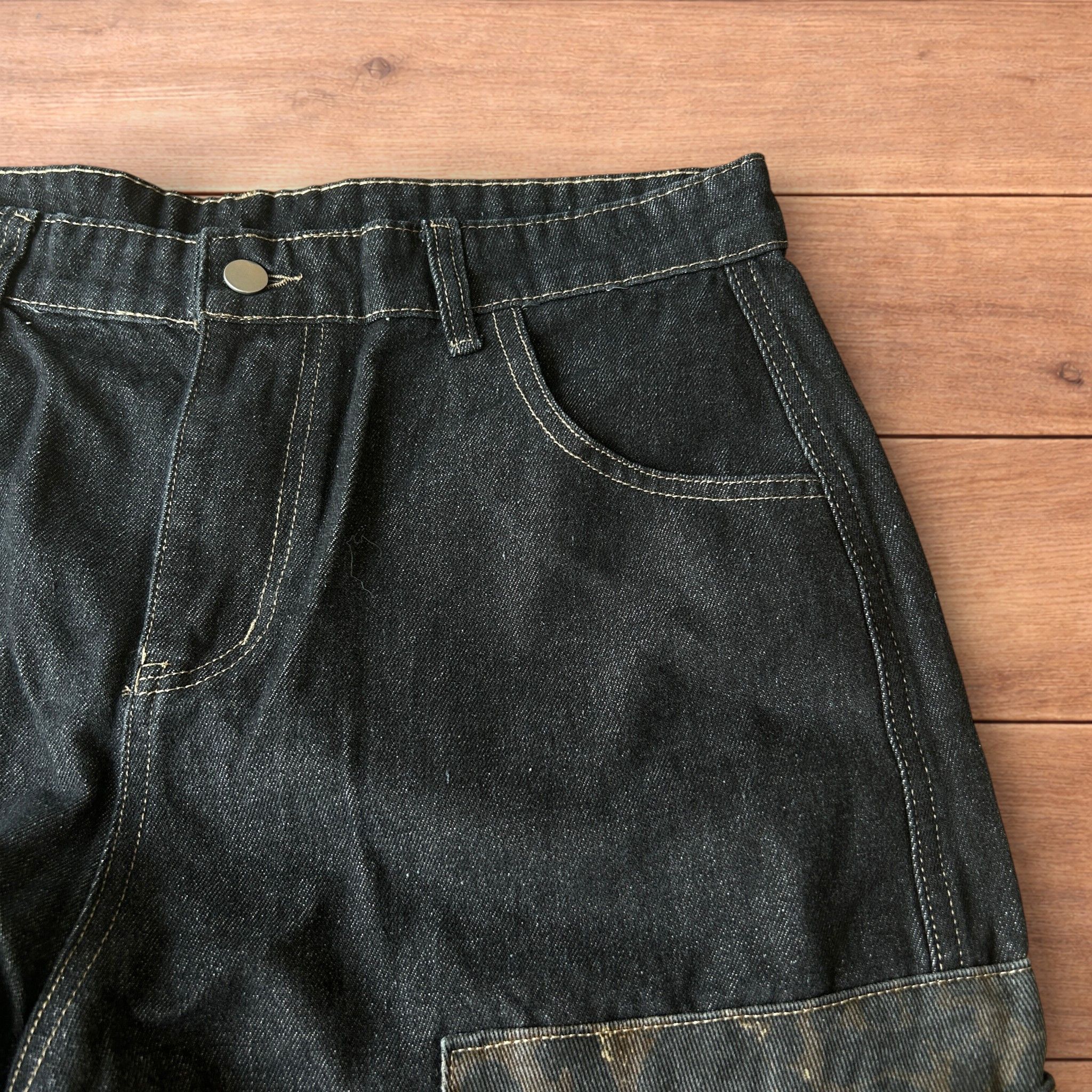 Japanese Brand Baggy wide leg jeans with leopard print in dark blue. Size US 36 / EU 52 - 3 Thumbnail