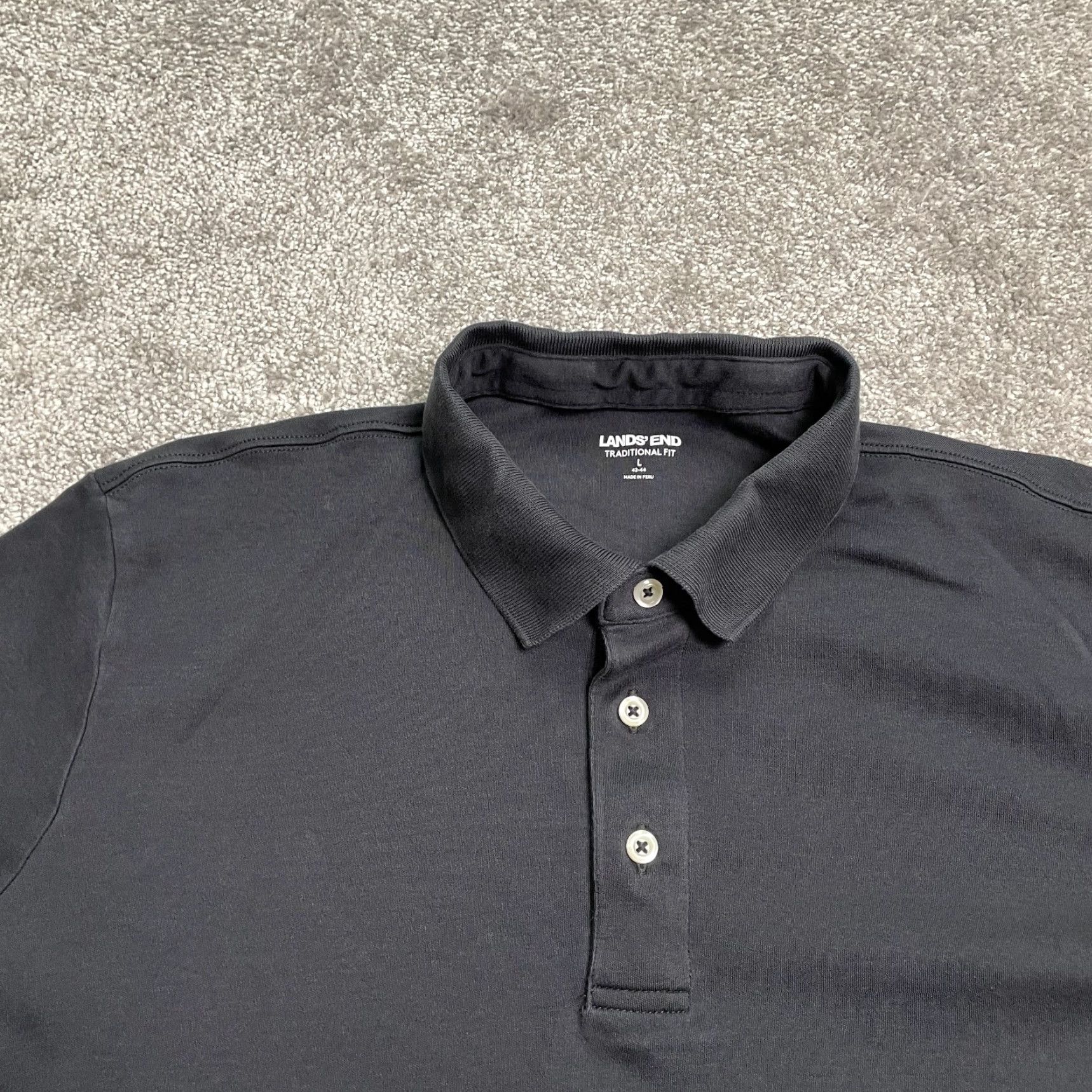 Lands' End Lands' End Polo Shirt Men Large Black Short Sleeve Cotton Traditional Fit Shirt Adult L Black Polo Men Size US L / EU 52-54 / 3 - 3 Thumbnail