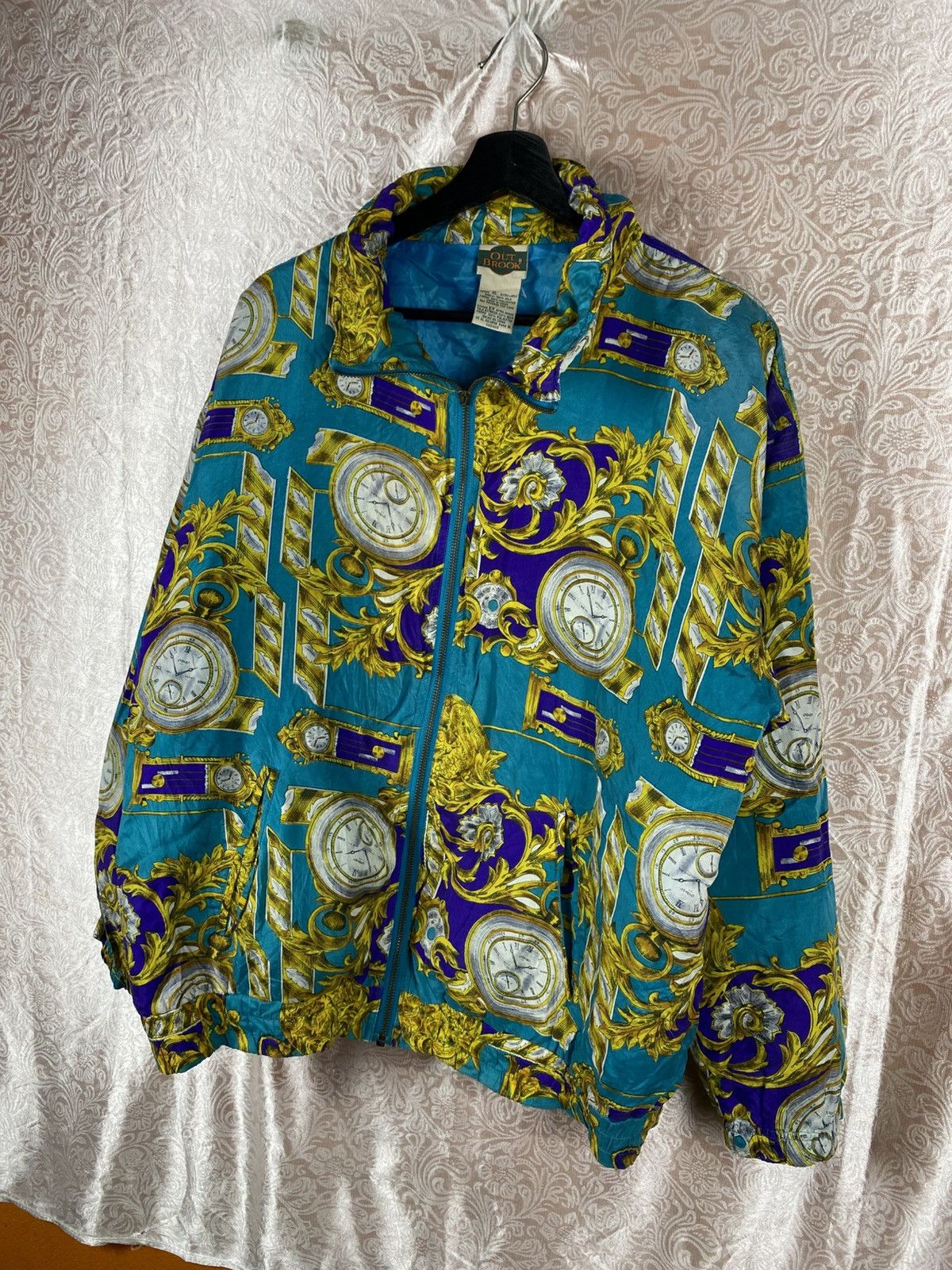 Vintage Vintage OUT BROOK Silk Jacket Baroque Clock Print Teal Gold Size US XL / EU 56 / 4 - 4 Thumbnail