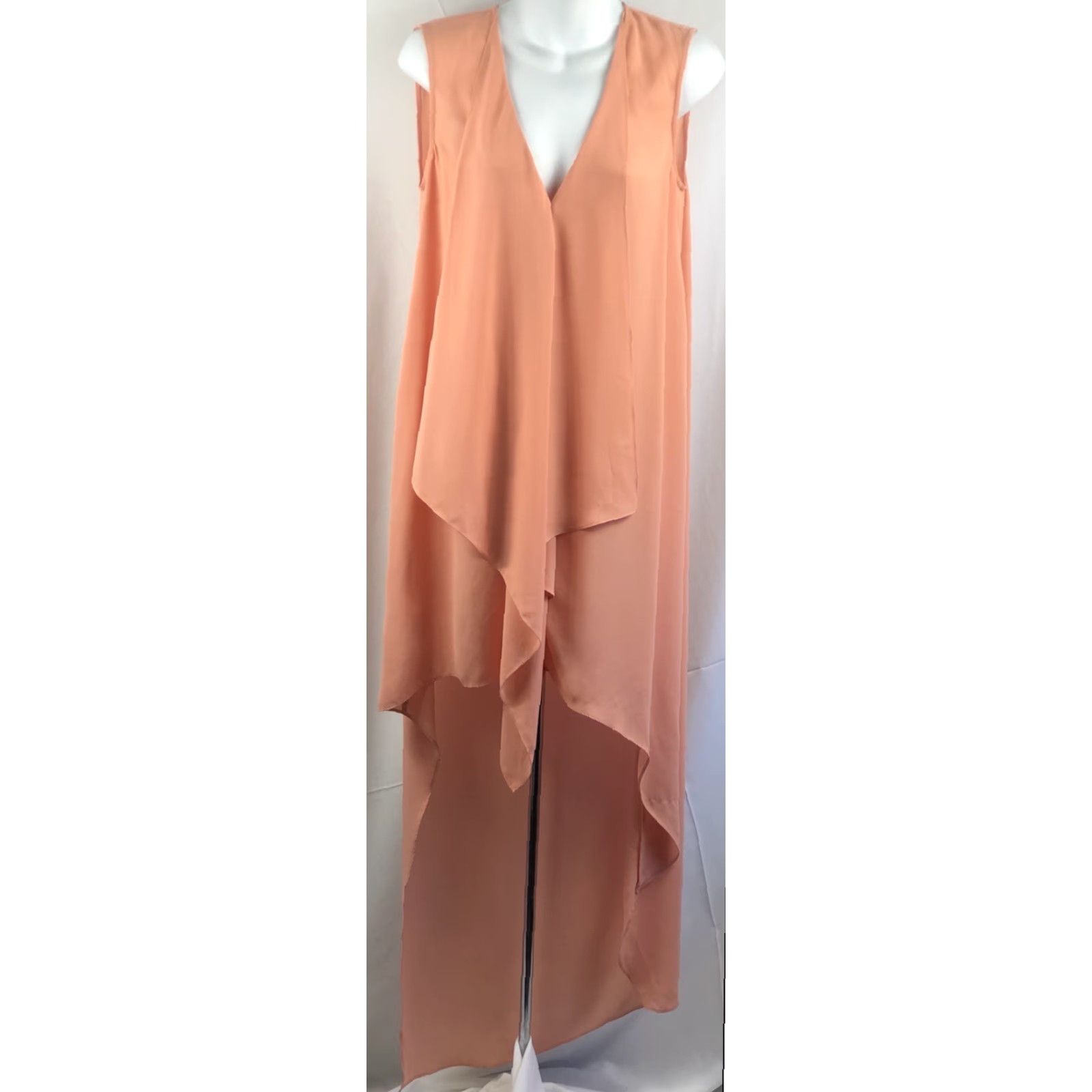 Bcbgmaxazria BCBGMAXAZRIA Dress Sleeveless Hi-Low Chiffon Peach Waterfall Drape Ruffle Georgette S Womens Dress Size S / US 4 / IT 40 - 7 Thumbnail