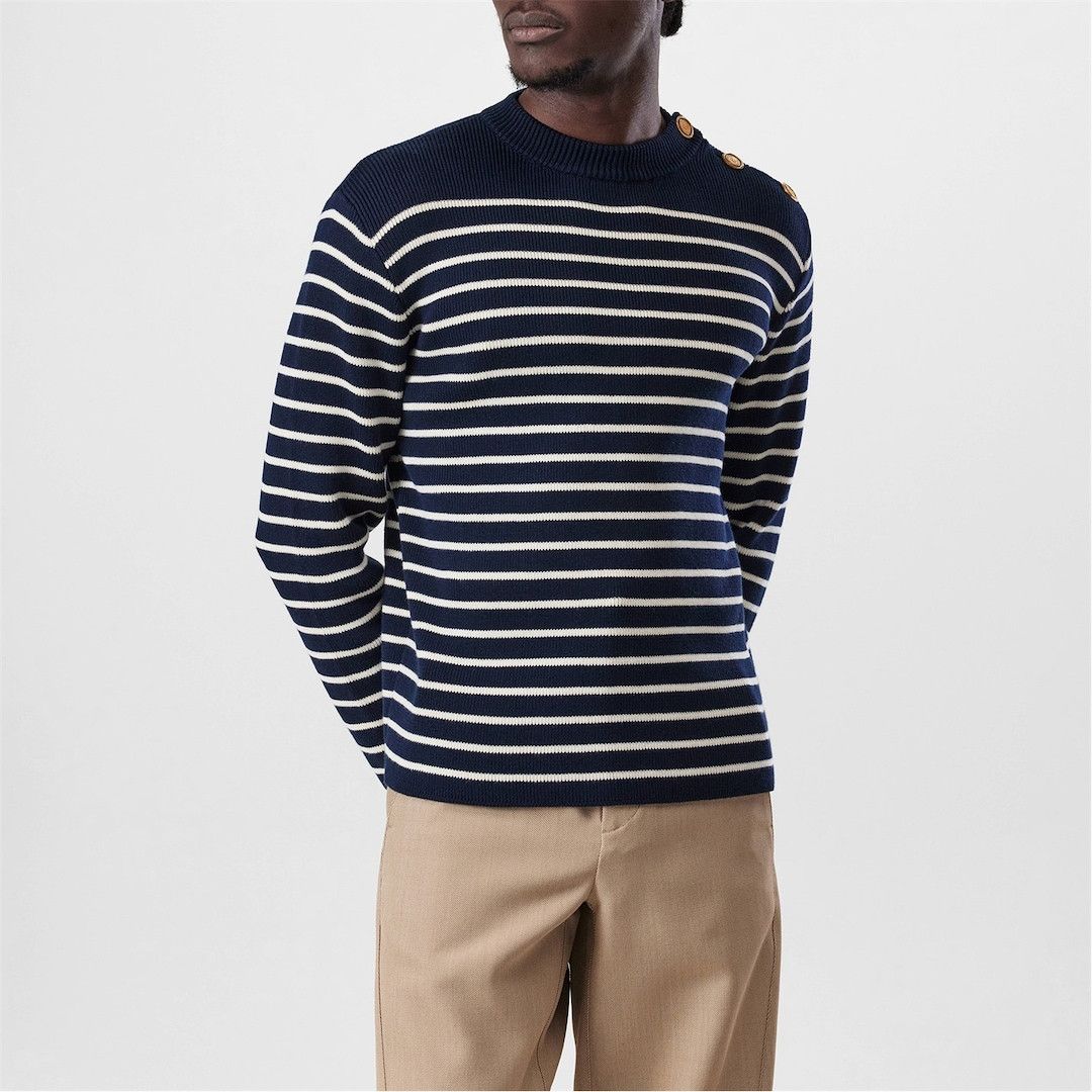 Valentino o1g2r1mq0526 Crew Neck Knitted Jumper in Indigo/Beige Size US M / EU 48-50 / 2 - 6 Thumbnail