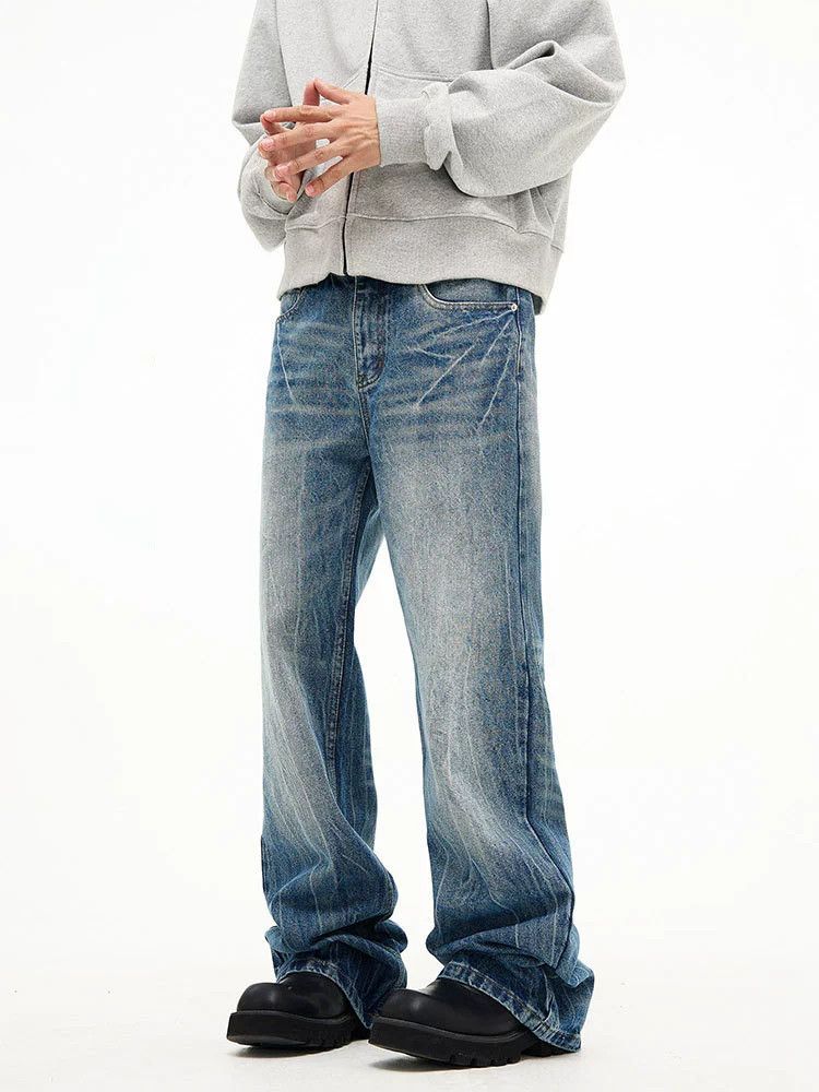Jean Men's retro cleanfit straight flared lightning washed jeans Size US 32 / EU 48 - 5 Thumbnail