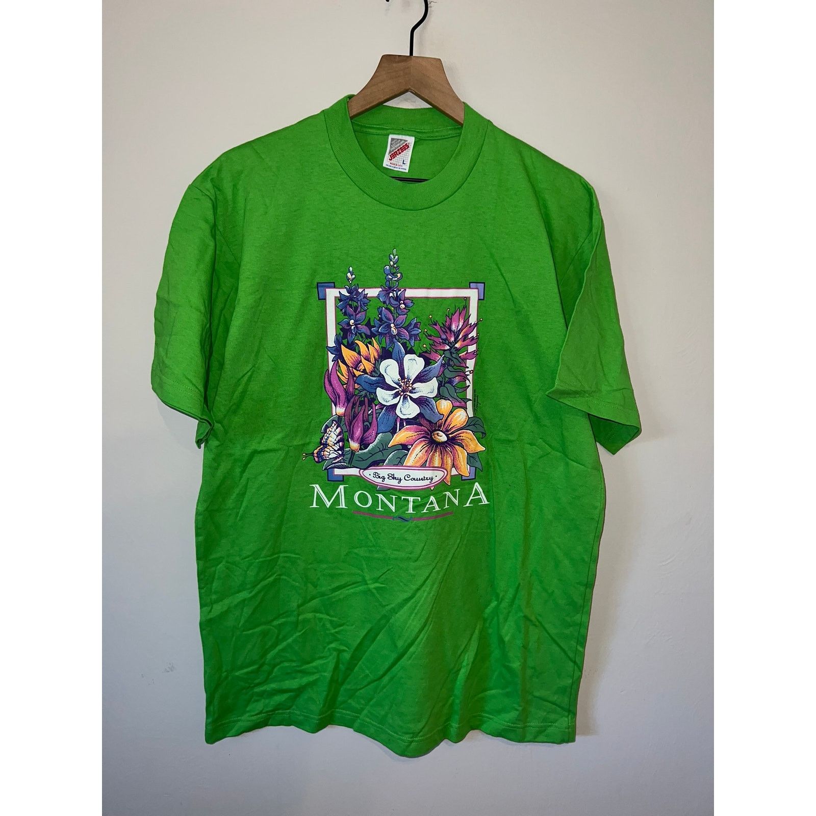 Jerzees Vintage Montana Big Sky Country Shirt Green Tee VTG 90s L Size US L / EU 52-54 / 3 - 1 Thumbnail