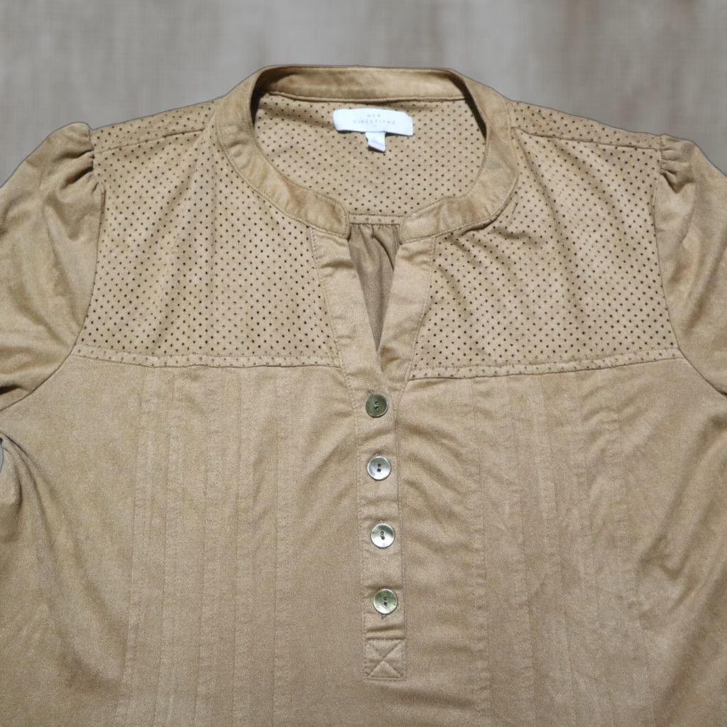 Vintage New Directions Shirt Women's L Brown Linen Roll Tab Sleeve Button Up Blouse Size L Size L / US 10 / IT 46 - 1 Thumbnail