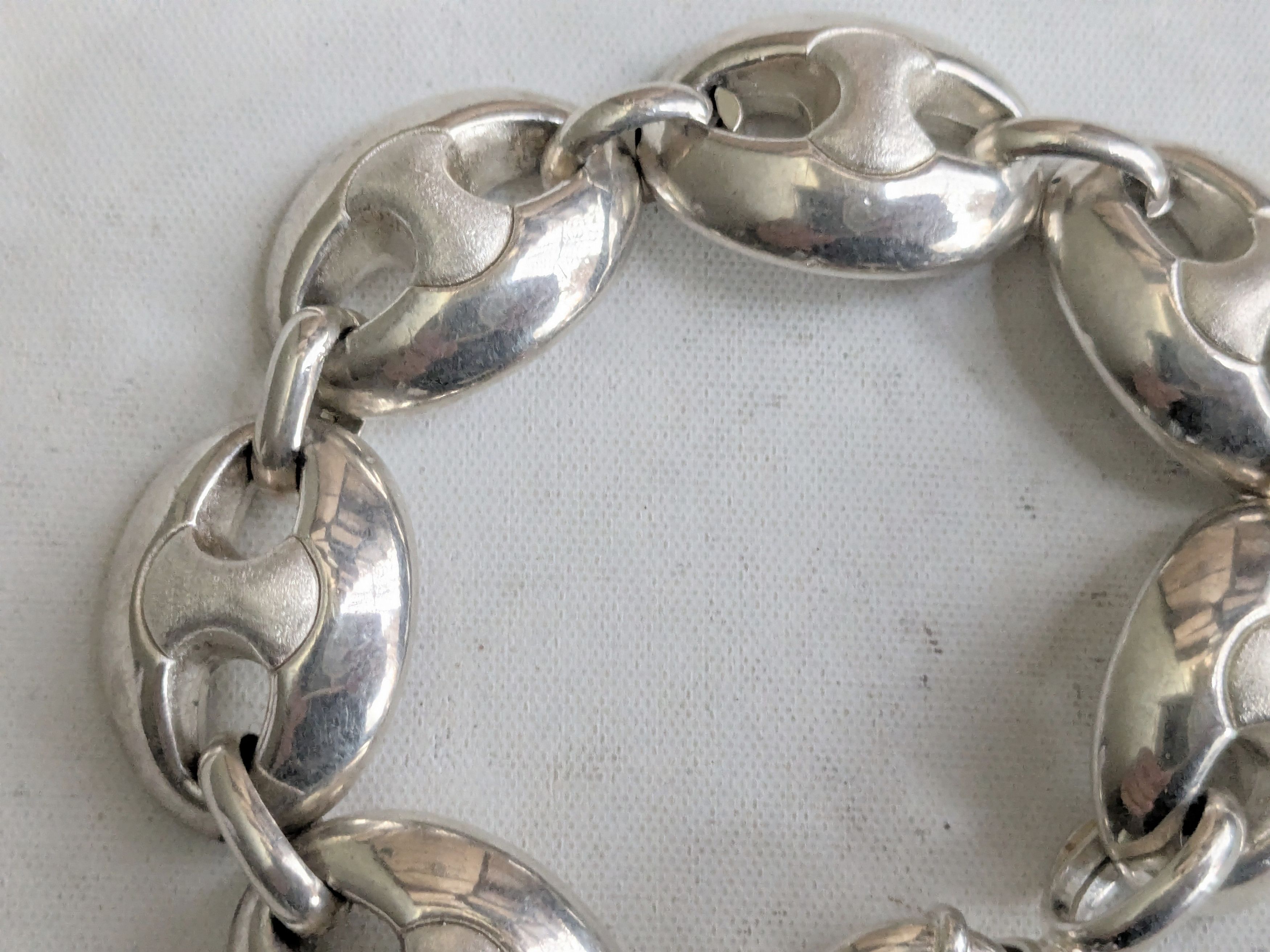 Jewelry Vintage Sterling Silver Bracelet Mariner Anchor Puffy Hollow Size 26 - 5 Thumbnail