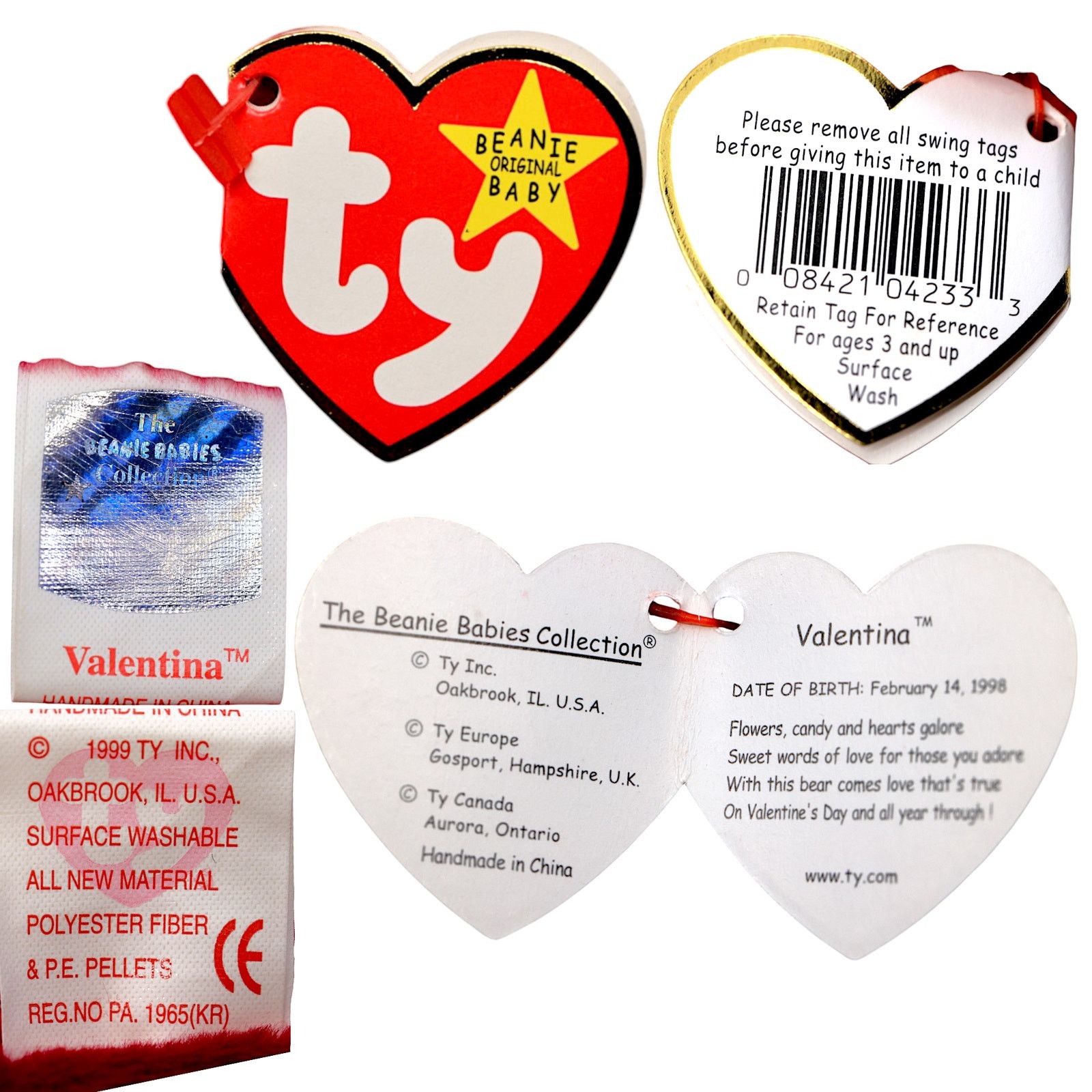 Vintage Ty Beanie Baby 1998 - Valentina the Bear Size ONE SIZE - 7 Thumbnail