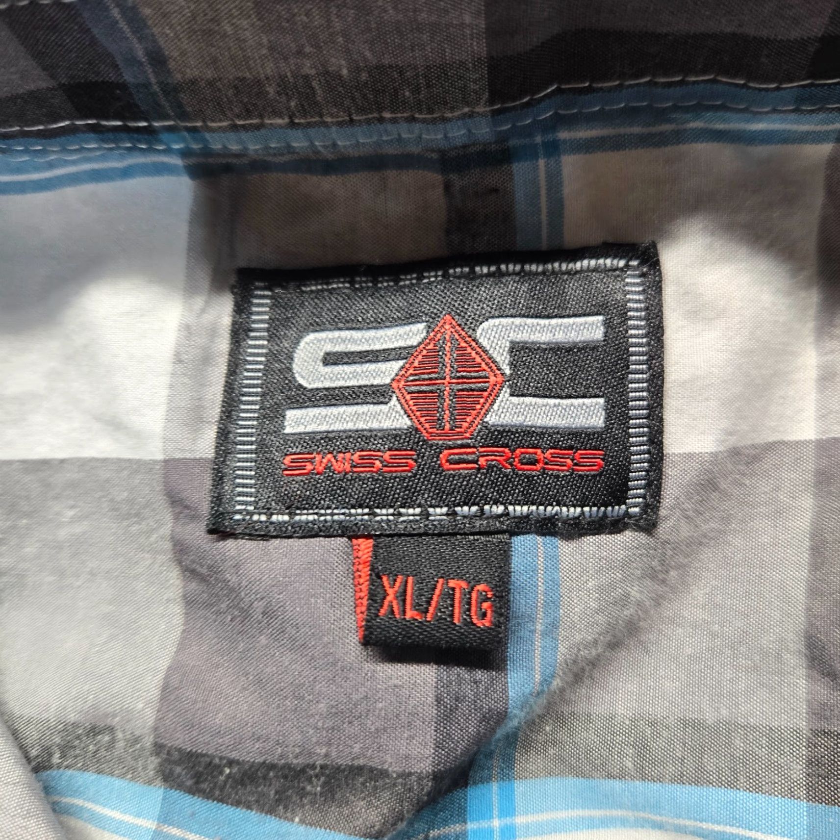 Vintage Swiss Cross Shirt Mens XL Gray Plaid Short Sleeve Button-Up Casual Size US 36 / EU 52 - 3 Thumbnail