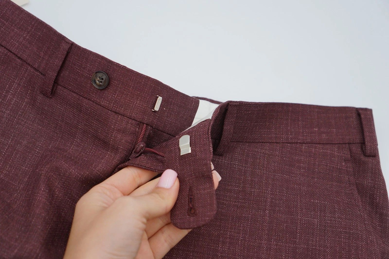 Suitsupply Men Suitsupply Pants Burgundy Red Wool Silk Linen UK/US40L Size 40L - 4 Thumbnail