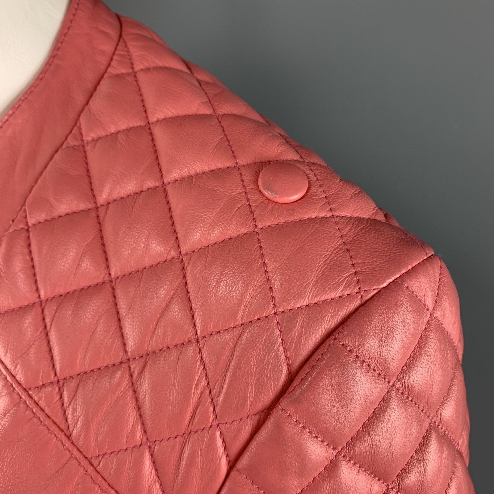 Balenciaga BALENCIAGA Size 6 Pink Quilted Leather Moto Biker Jacket Size US S / EU 44-46 / 1 - 4 Thumbnail