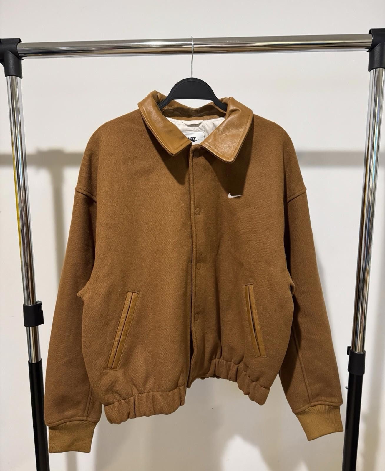 Nike Nike Solo Swoosh Wool Varsity Jacket Leather Brown Size US S / EU 44-46 / 1 - 1 Thumbnail