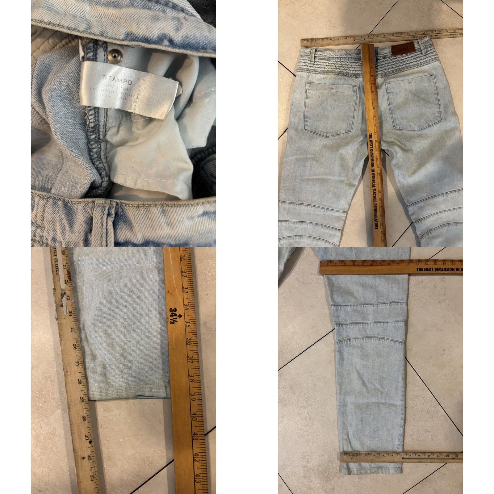 Stampd STAMPD Jeans Mens 34x34 Light Wash Moto Biker Distressed Ripped Denim Quilted Size US 34 / EU 50 - 8 Thumbnail