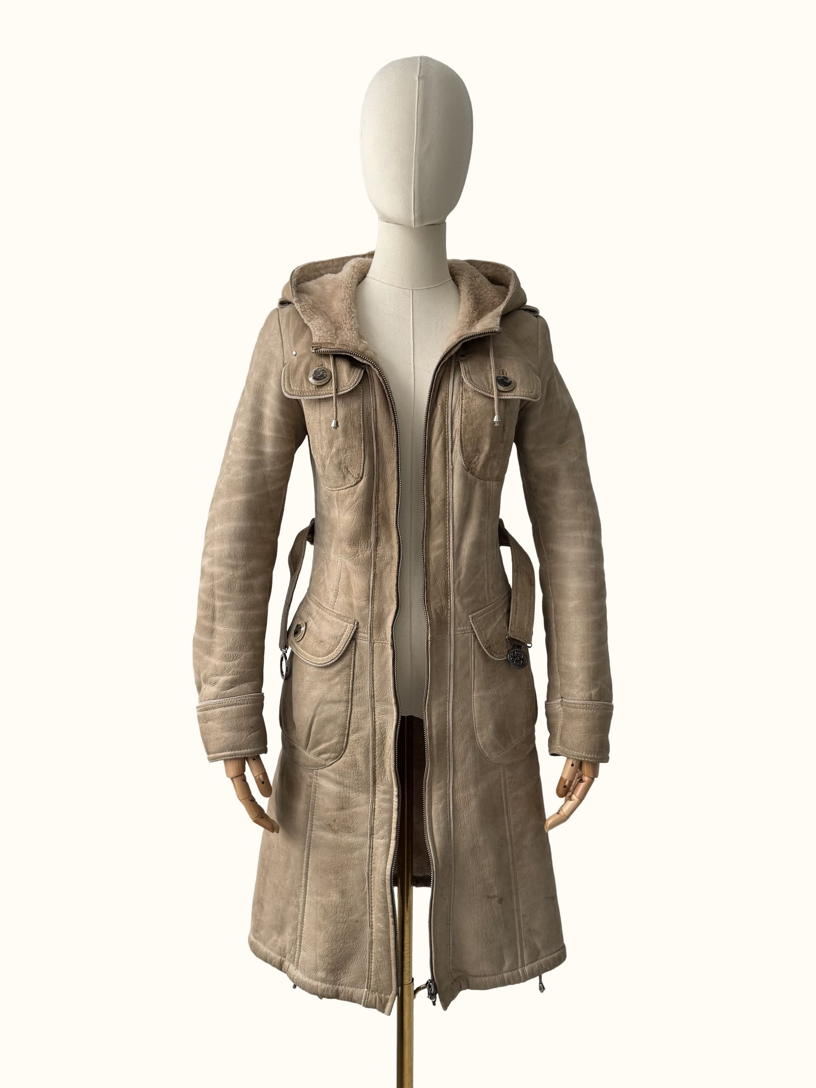 Vintage Vintage Real Shearling Coat With Hood And Belt (B250)D15E2 Size XS / US 0-2 / IT 36-38 - 4 Thumbnail