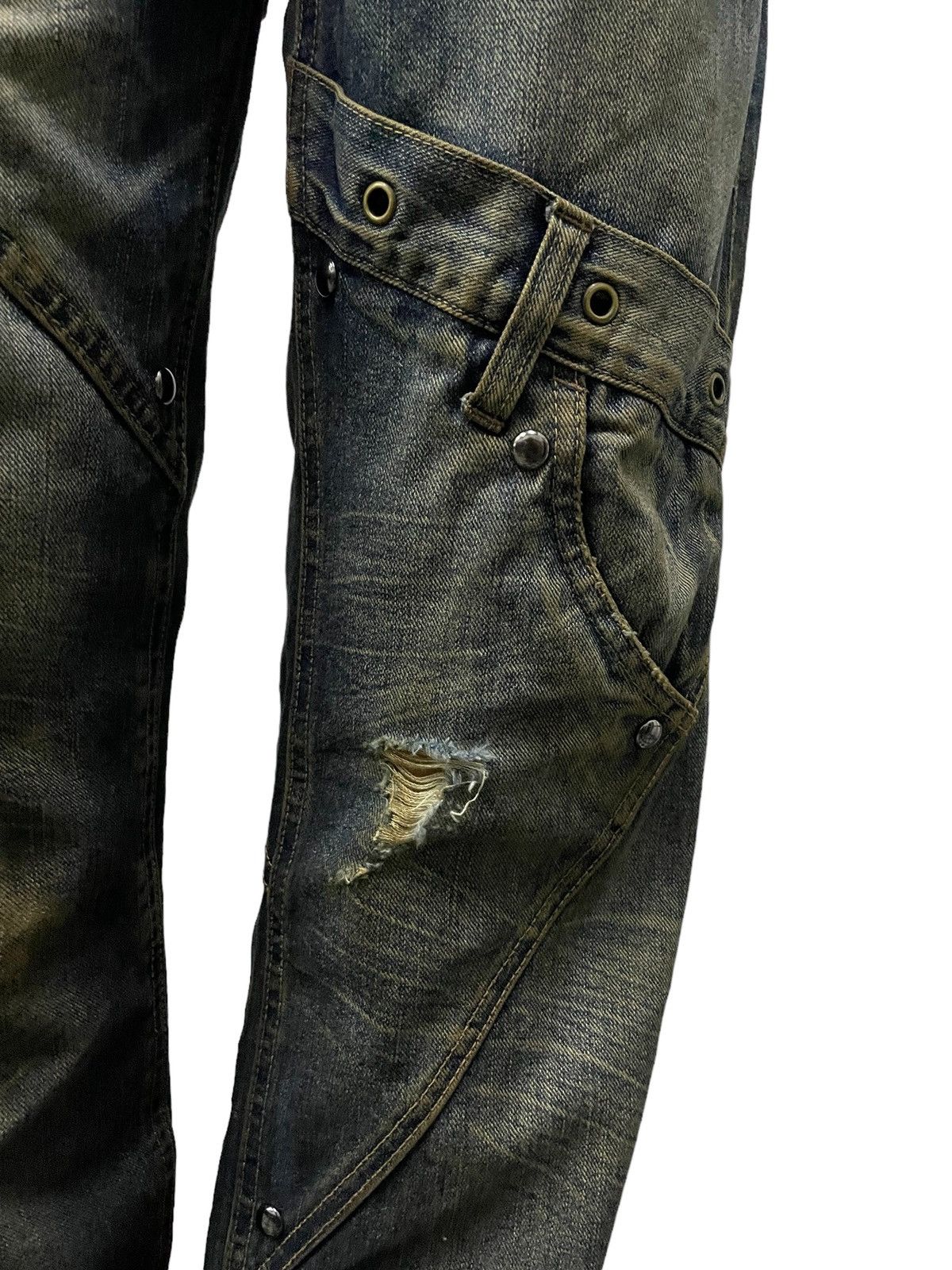 Hysteric Glamour × Levi's × Obelisk Levis 501 Asymmetrical Distressed Piercing Studded Mud Jeans Size US 32 / EU 48 - 8 Thumbnail