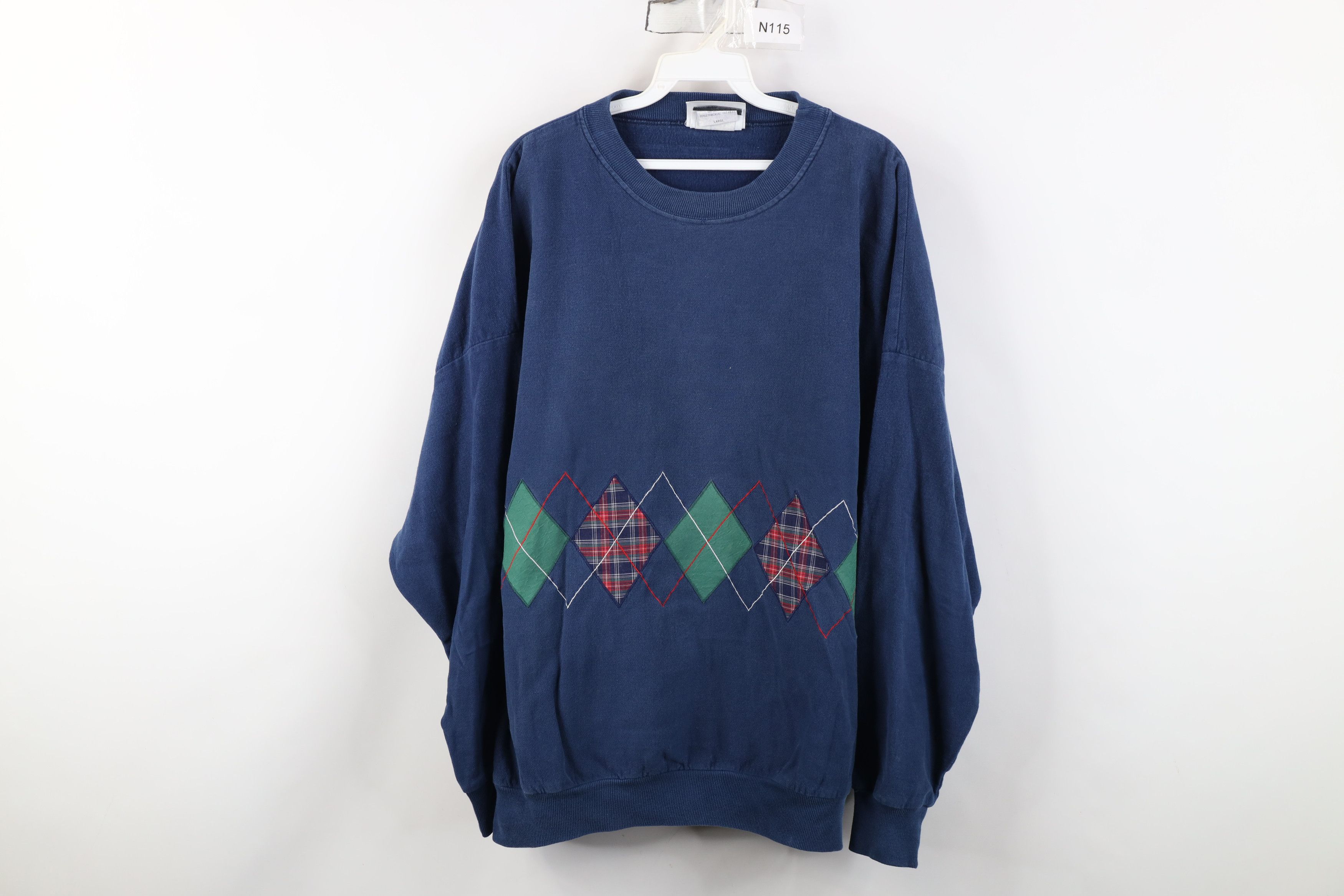 Vintage Vintage 80s Baggy Argyle French Terry Sweatshirt Blue USA Size L / US 10 / IT 46 - 1 Thumbnail