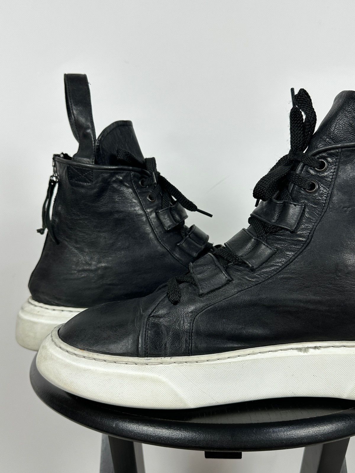 Masnada Masnada Black Leather Hi Top Sneakers Size US 12 / EU 45 - 20 Thumbnail