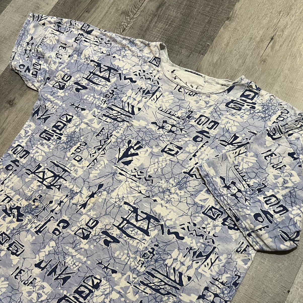 Vintage VTG FRANK Abstract Blue 80s Distressed Boho Zen T Shirt Size US XL / EU 56 / 4 - 3 Thumbnail