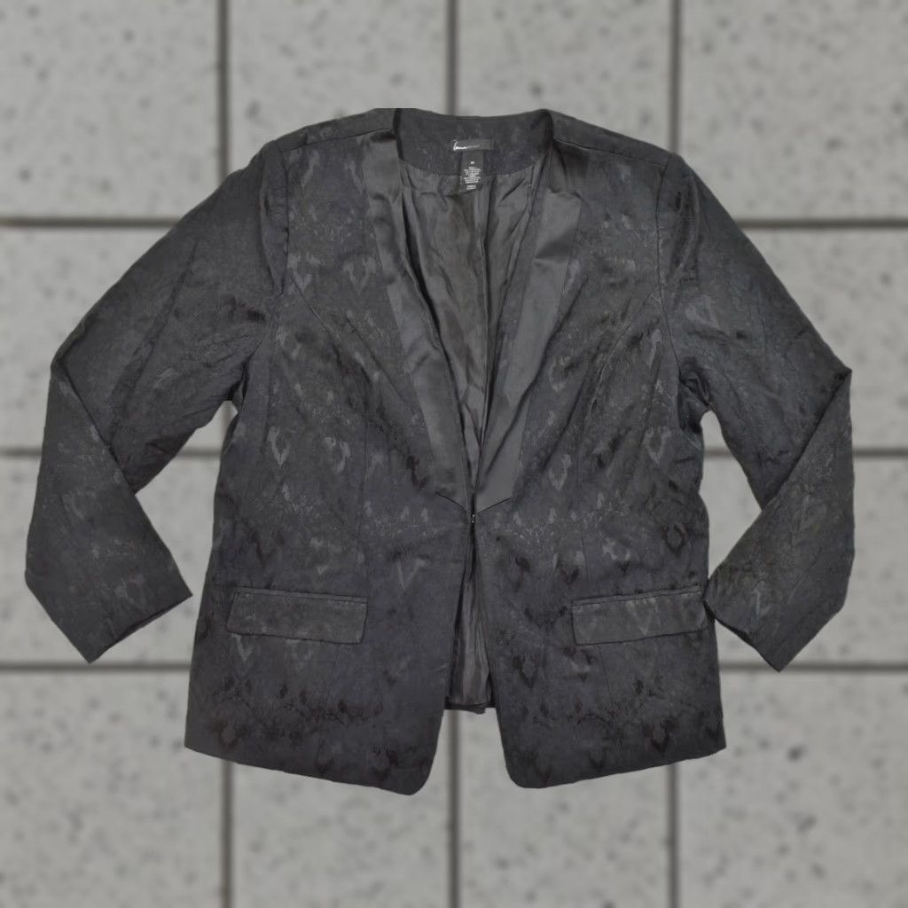 Vintage Lane Bryant Women Blazer Jacket 26 Plus Black Jacquard Satin Lapel Open Front Button Closure Vintage No Size 4XL / US 24-26 - 1 Thumbnail