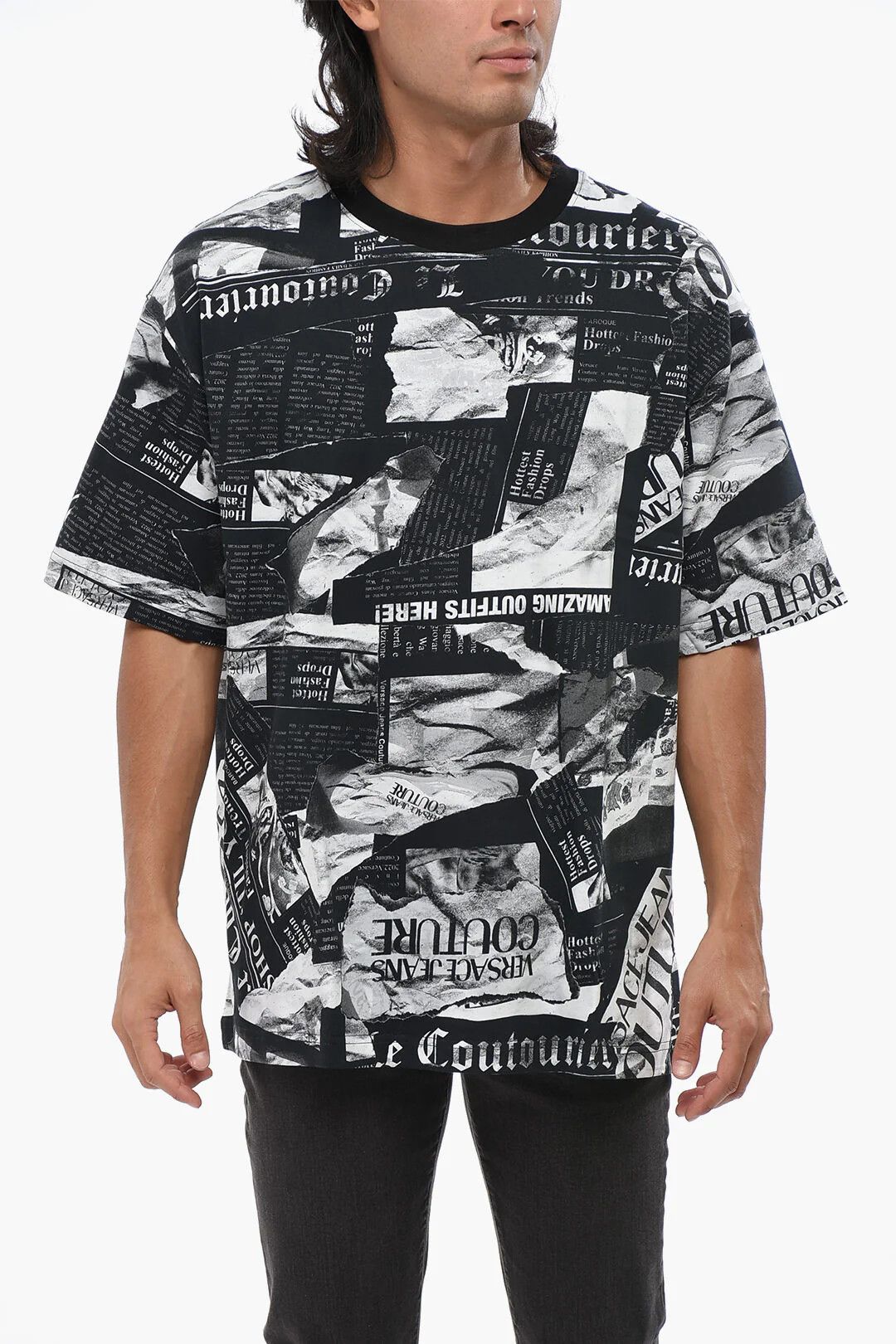Versace og1mm0426 Printed Loose-Fit Crewneck T-Shirt in White/Black Size US S / EU 44-46 / 1 - 1 Thumbnail