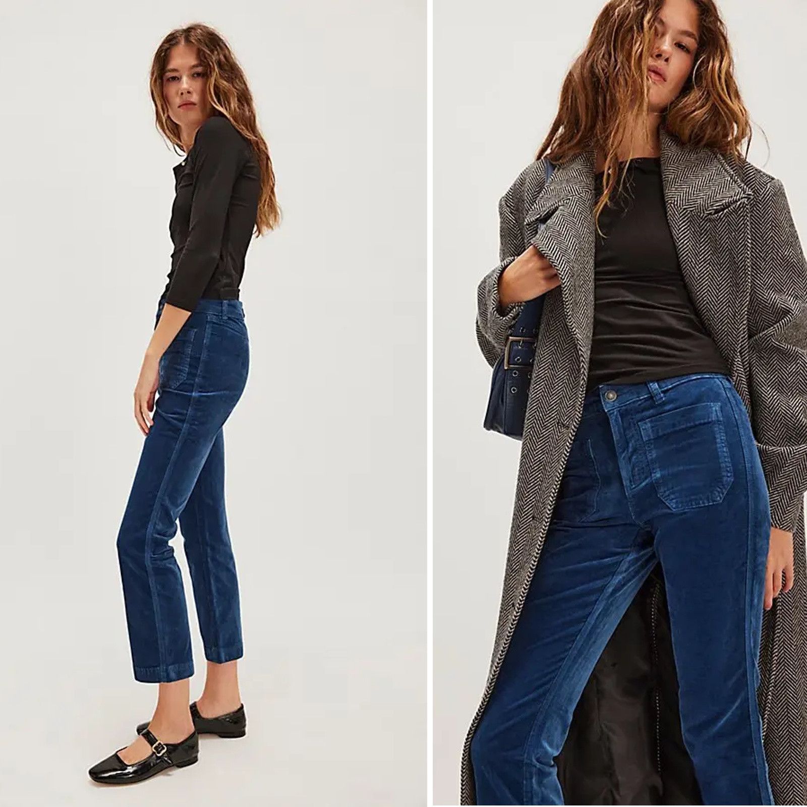 Free People New Free People High Time Velvet Kick Flare Crop Blue Pants Size 25" / US 0 / IT 36 - 2 Thumbnail