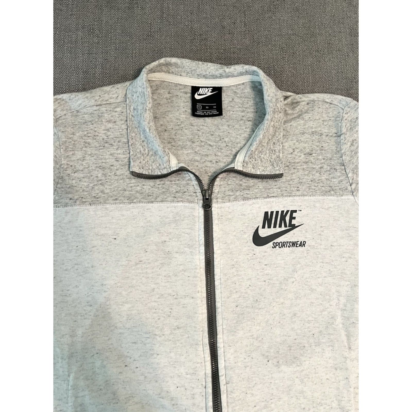 VINTAGE Nike Full Zip Jacket Heather White Organic Cotton Logo Women’s XL Y2K