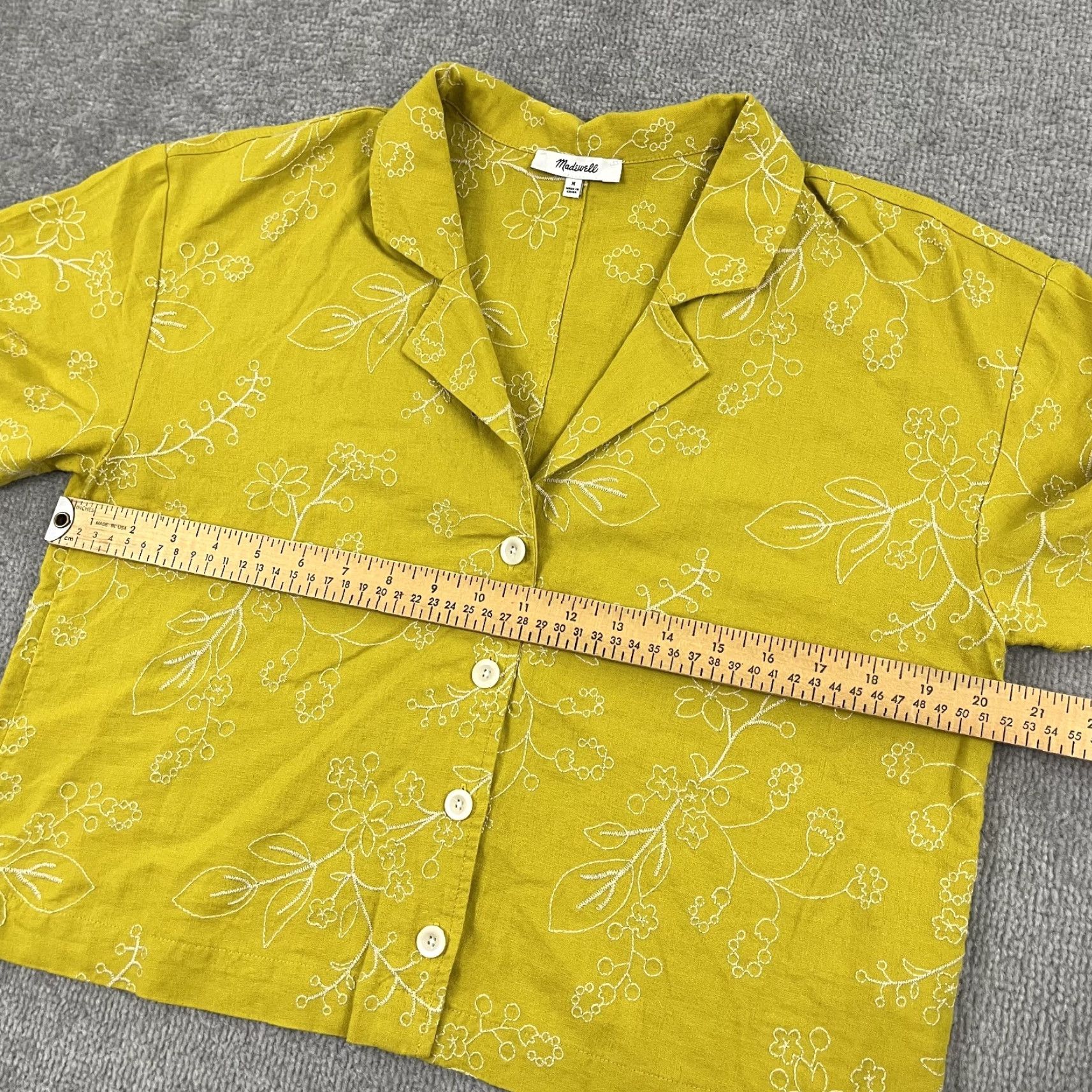 Madewell Madewell Button Up Shirt Women Medium Crop Yellow Floral Embroidered Linen Blend Shirt Size M / US 6-8 / IT 42-44 - 5 Thumbnail
