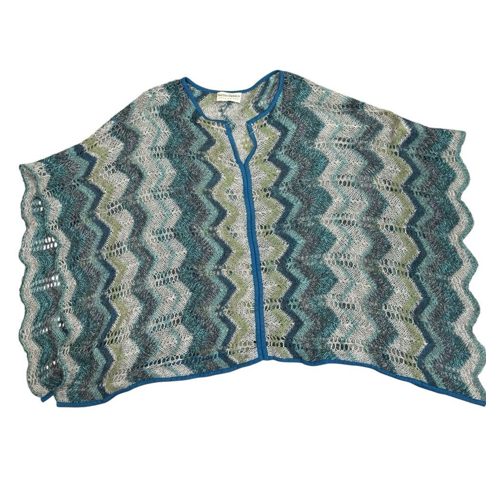 Other New Nation Design Wool Blend Zig Zag Knit Poncho Size ONE SIZE - 5 Thumbnail