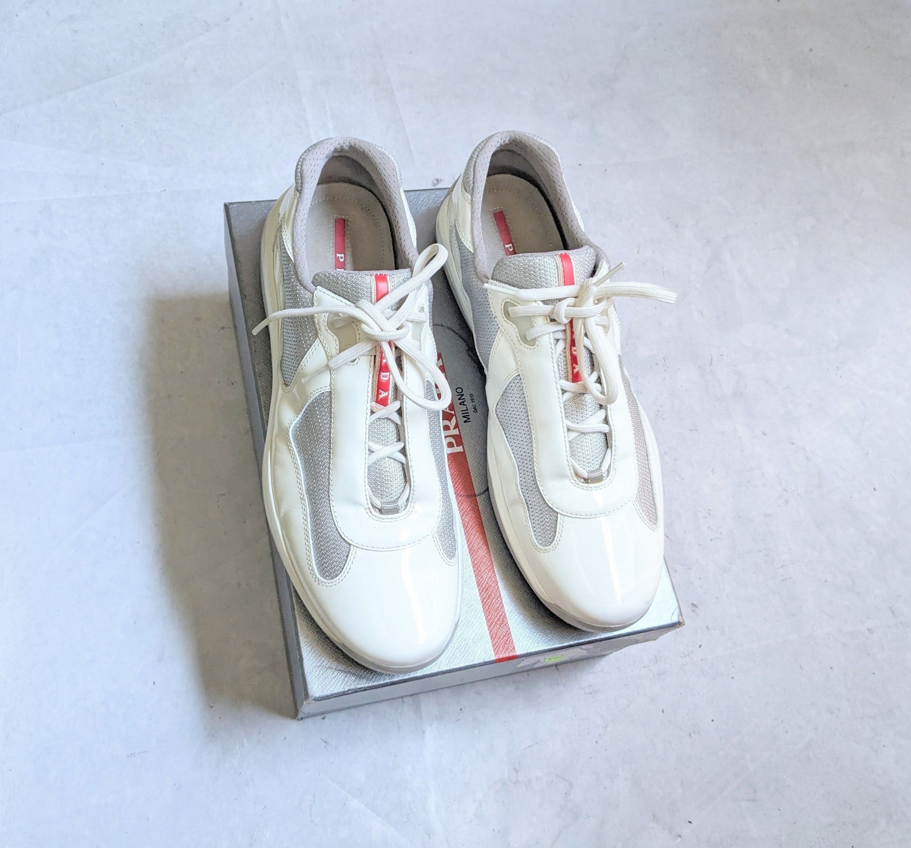 Prada America's Cup Sneakers White Patent Leather 13