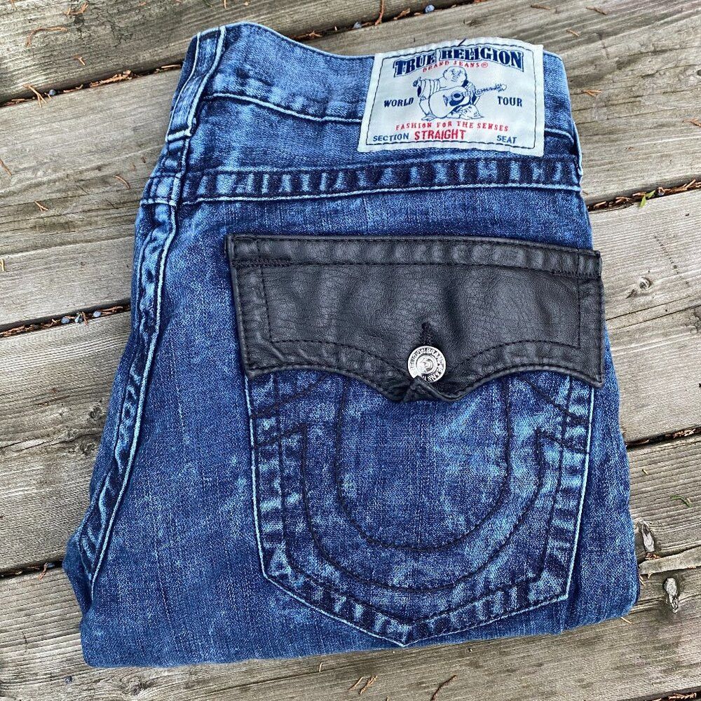 True Religion × Vintage Vintage True Religion Jeans Size 34 Straight 'Leather Tab' Size US 34 / EU 50 - 1 Thumbnail