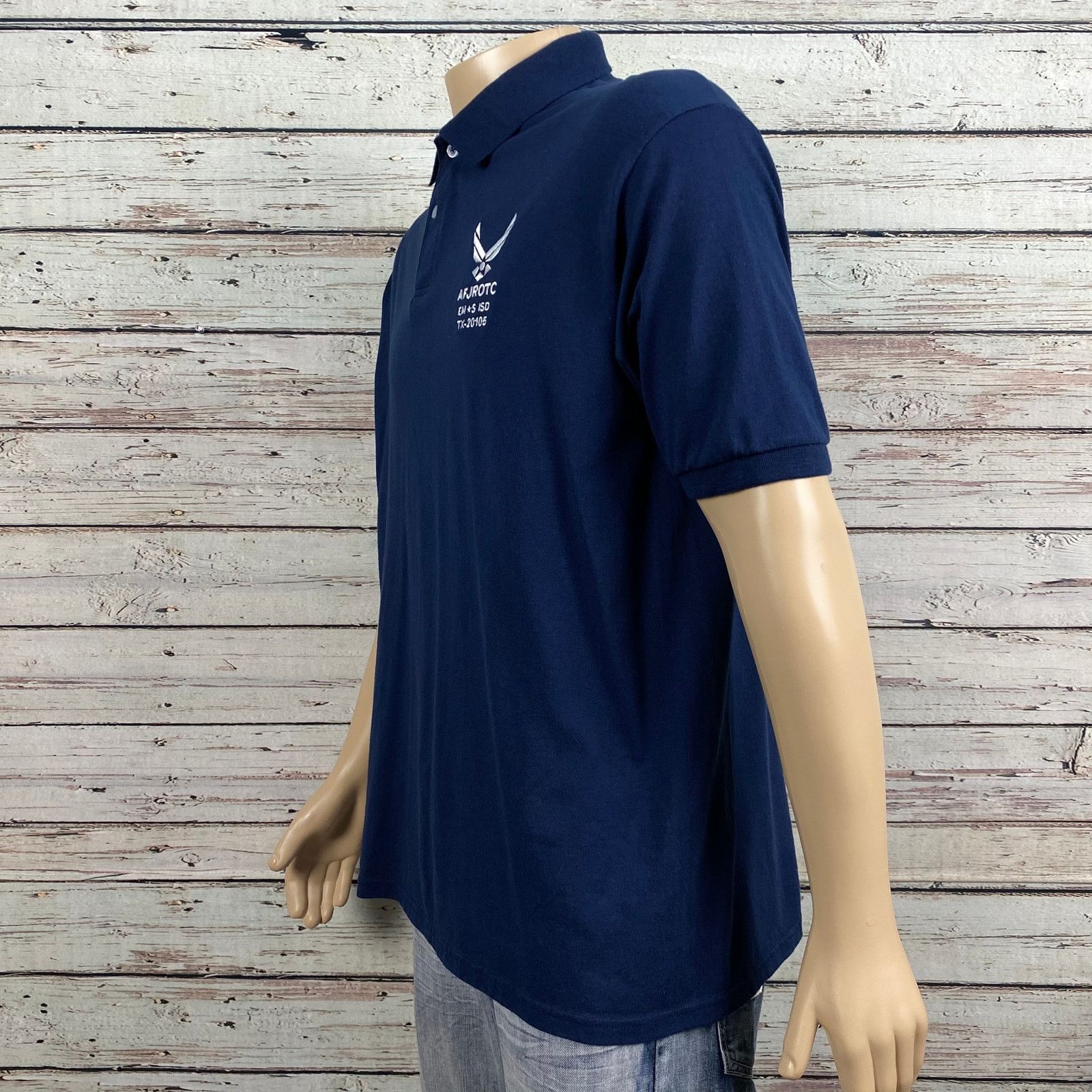 Hanes AF Air Force JROTC EM*S ISD TX-20105 Blue Polo Shirt XL Size US XL / EU 56 / 4 - 6 Thumbnail