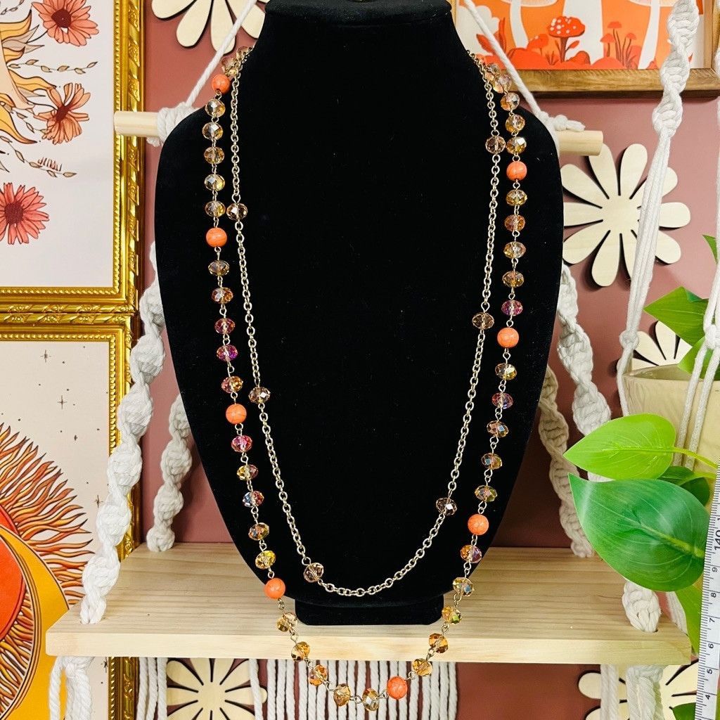 Jewelry Erica Lyons Beaded Chain Necklace 2 Layer Orange Size ONE SIZE - 1 Thumbnail