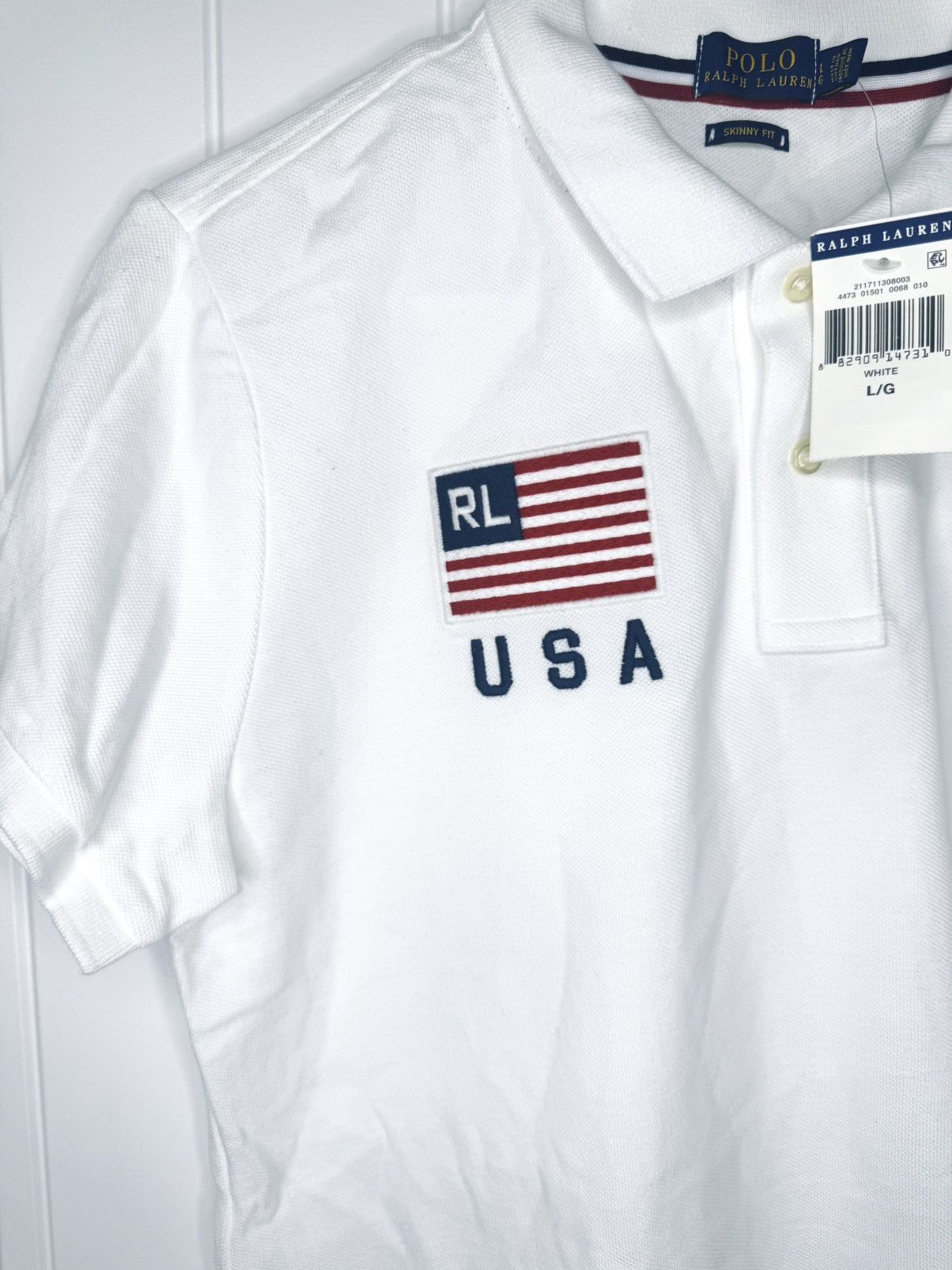 Polo Ralph Lauren Polo by Ralph Lauren White Fitted Polo with Navy & Red Trim Size L / US 10 / IT 46 - 6 Thumbnail