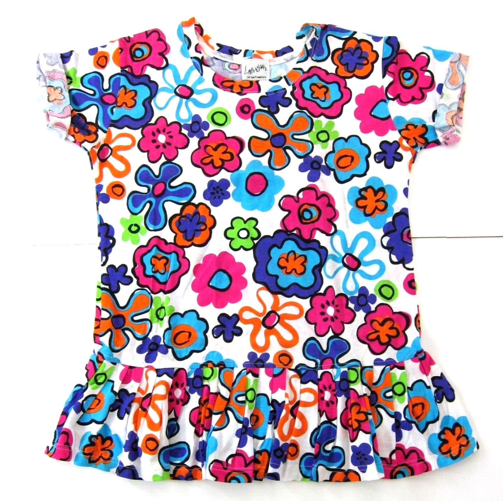 Pinko VINTAGE Earthquake Of San Francisco Cotton Pink Blue Green Floral T-Shirt Smock Dress M Size M / US 6-8 / IT 42-44 - 2 Thumbnail