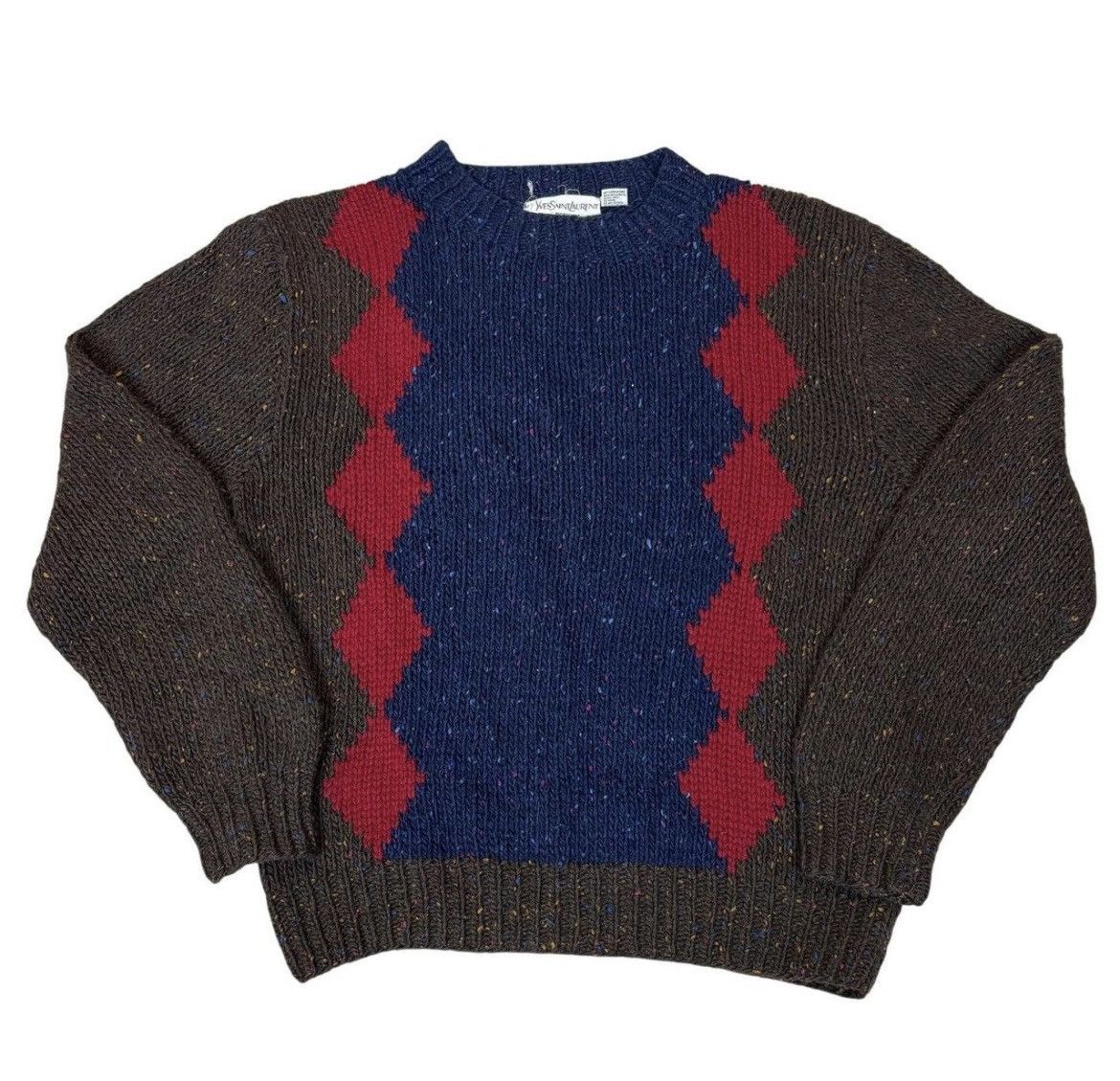 Yves Saint Laurent Vintage Yves Saint Laurent Hand Knit Argyle Sweater Size US L / EU 52-54 / 3 - 7 Thumbnail