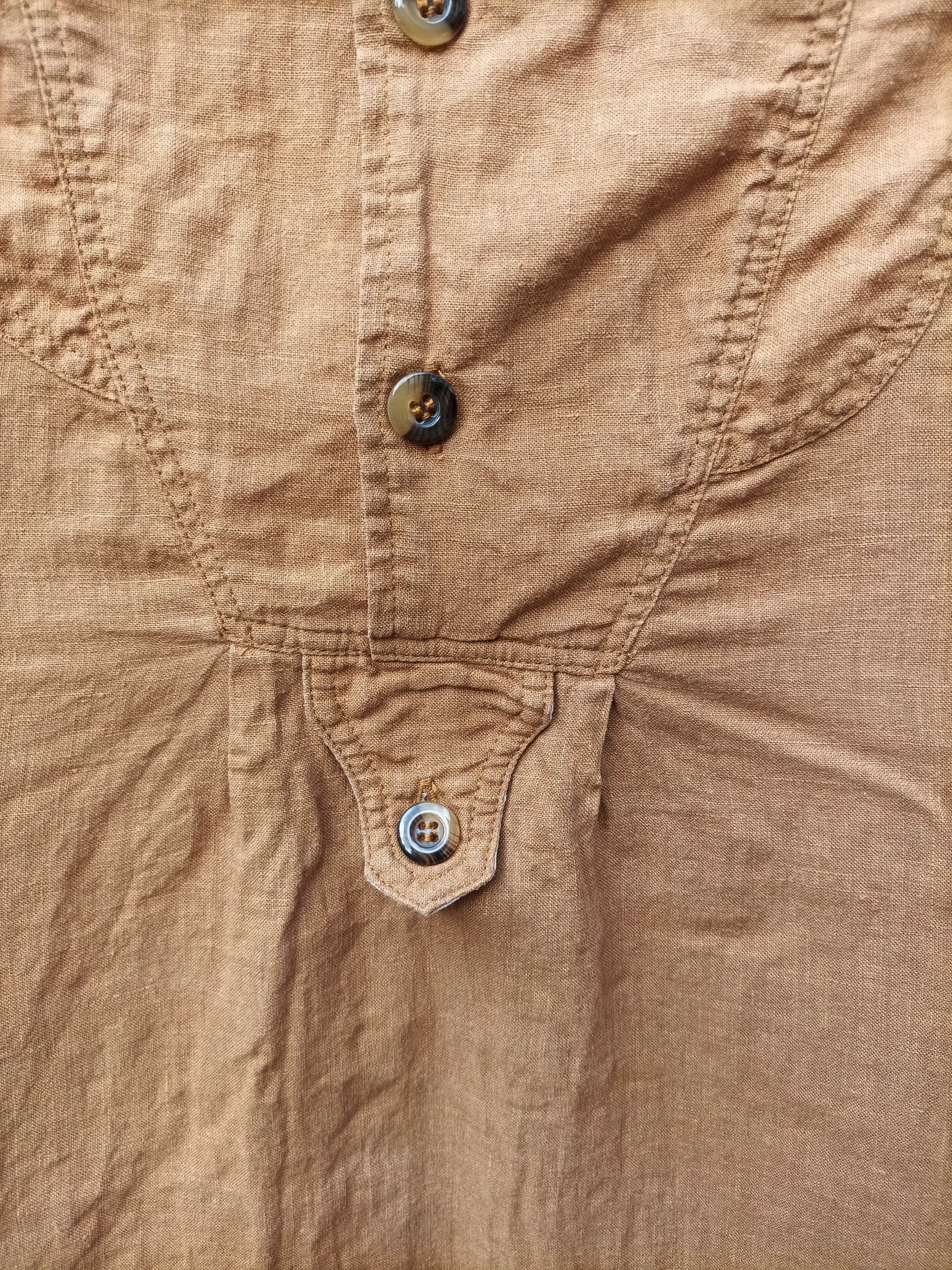 Japanese Brand (D52) Beams Boy Khaki Half Button Linen blouse Size XS / US 0-2 / IT 36-38 - 3 Thumbnail