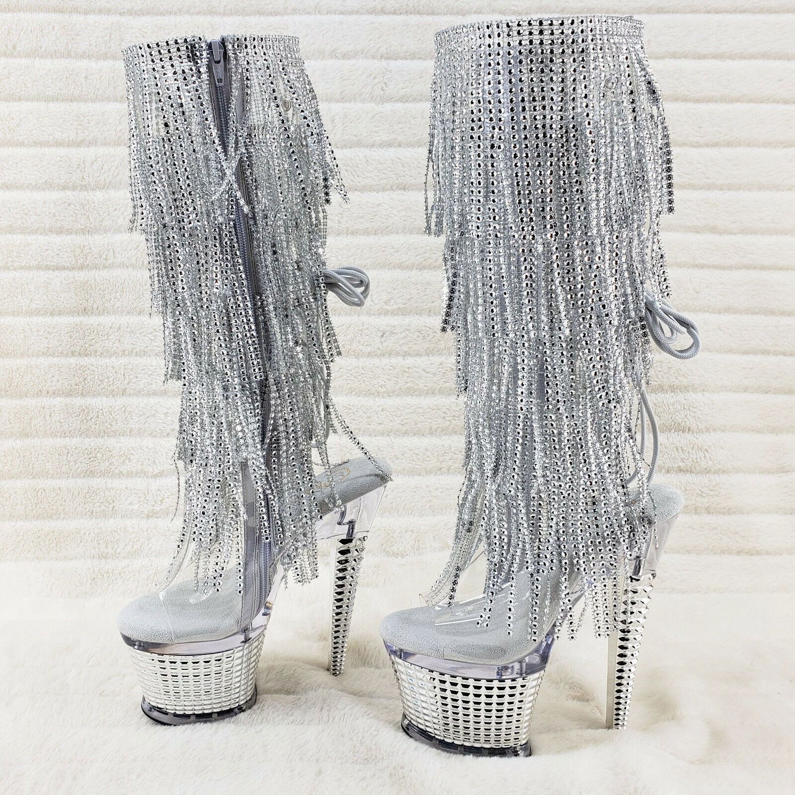 Other Spectator 2017 Silver Fringe Platform 7" High Heel Fringe Kn Size US 7 / IT 37 - 1 Thumbnail