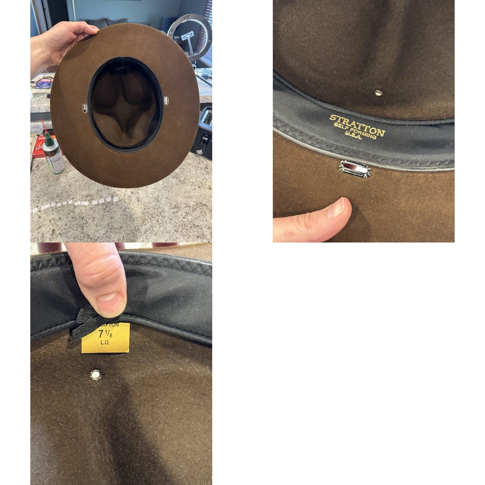 FELT VINTAGE Stratton Self Forming Drill Sergeant Instructor Wool Felt Hat 7 1/8 USA Hat Men 7 1/8 Brown Wool Felt Campaign Hat Wide Brim USA Straton Size ONE SIZE - 8 Thumbnail