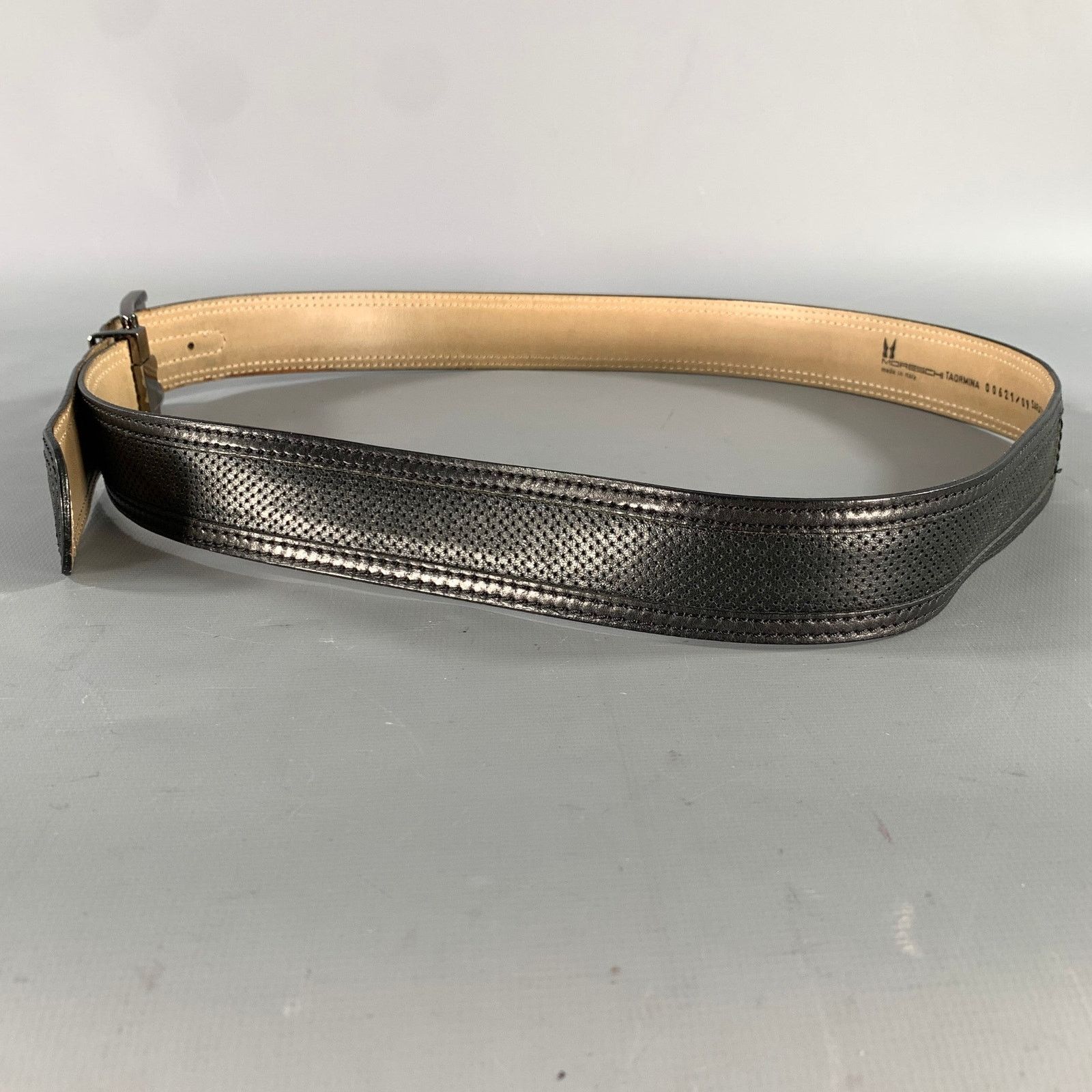 Moreschi MORESCHI Size 38 Black Perforated Leather Belt Size 38 - 4 Thumbnail