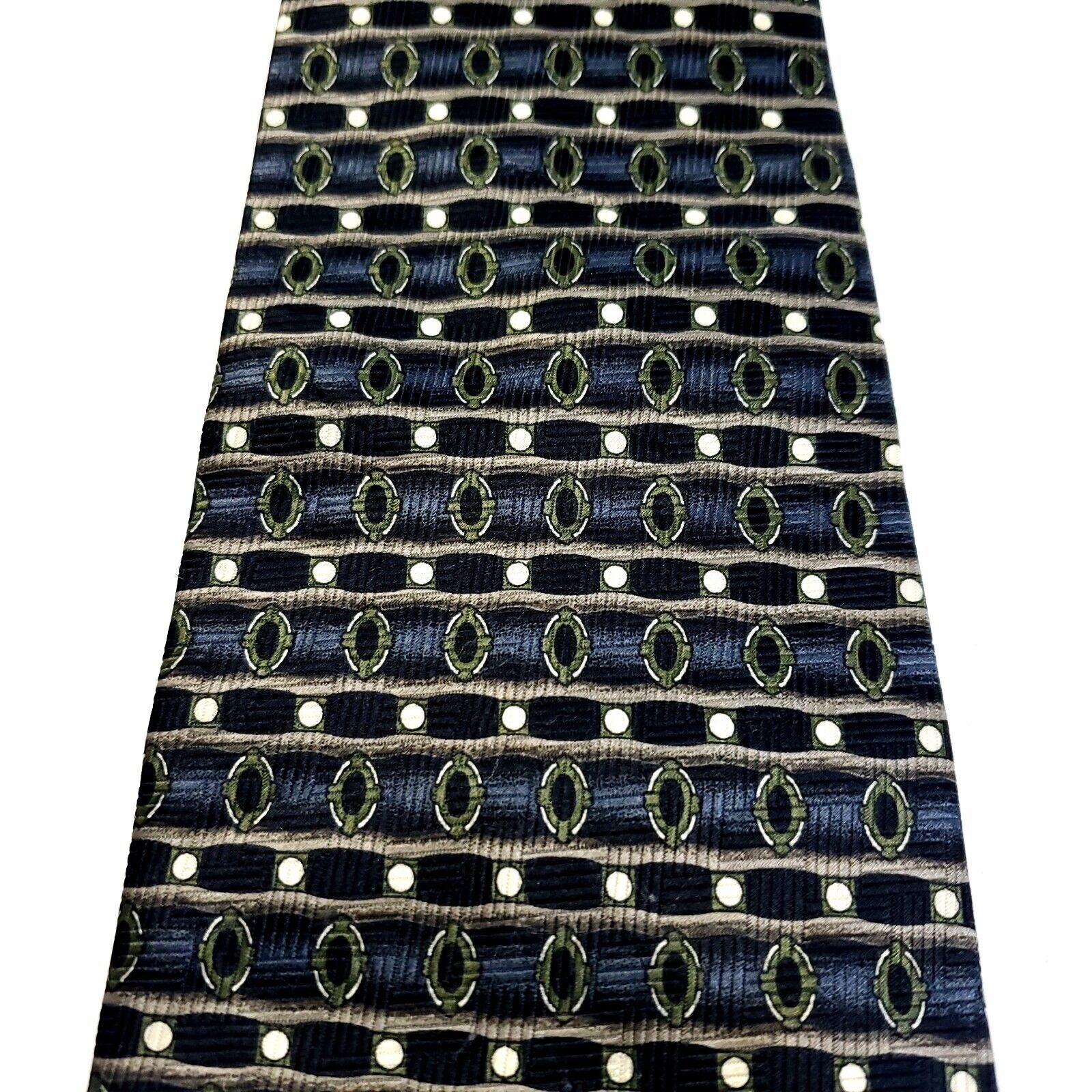 Designer Romario Manzini Blue Green Abstract Print Polyester Wide Tie Size ONE SIZE - 2 Thumbnail