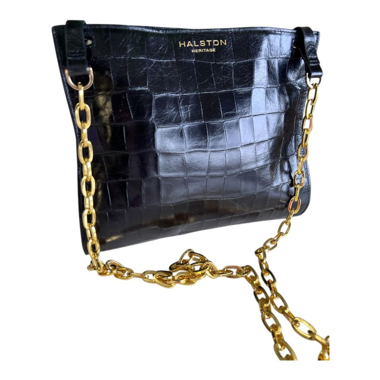 Halston Heritage Halston Heritage Black Croc Embossed Leather Shoulder Bag Size ONE SIZE - 4 Thumbnail