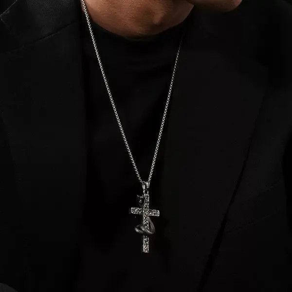 Jewelry Silver Cross Pendant Necklace with Snake Detail Size ONE SIZE - 4 Thumbnail