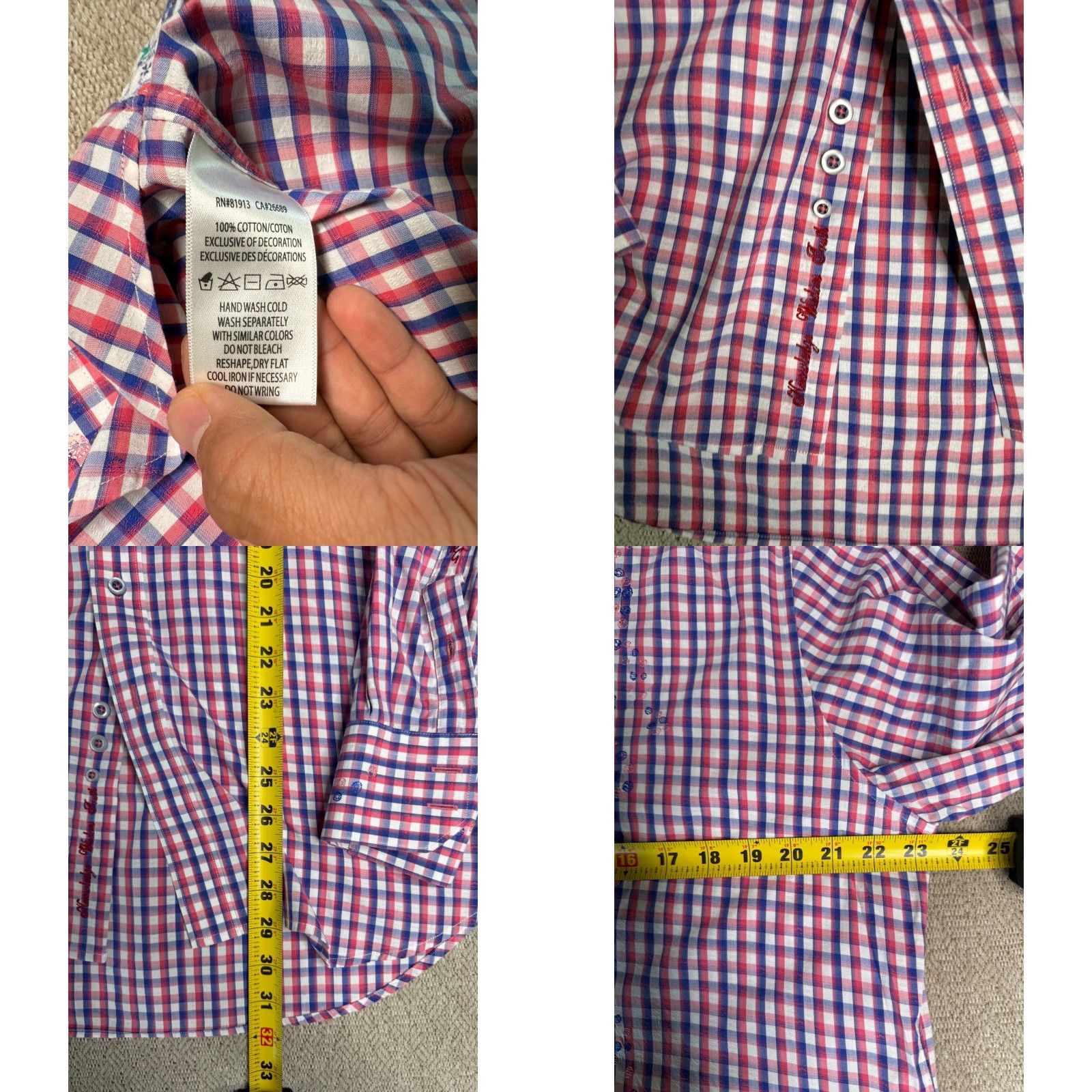 Robert Graham Robert Graham Button-Down Shirt Plaid Embroidered Long Sleeve Red Large Size US L / EU 52-54 / 3 - 8 Thumbnail