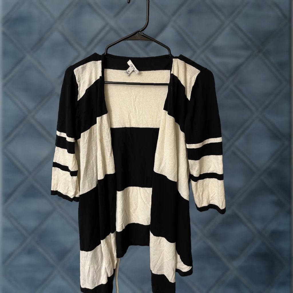 Vintage Cache Womens Open Front Cardigan Medium White & Black Knit Waterfall M Size M / US 6-8 / IT 42-44 - 1 Thumbnail