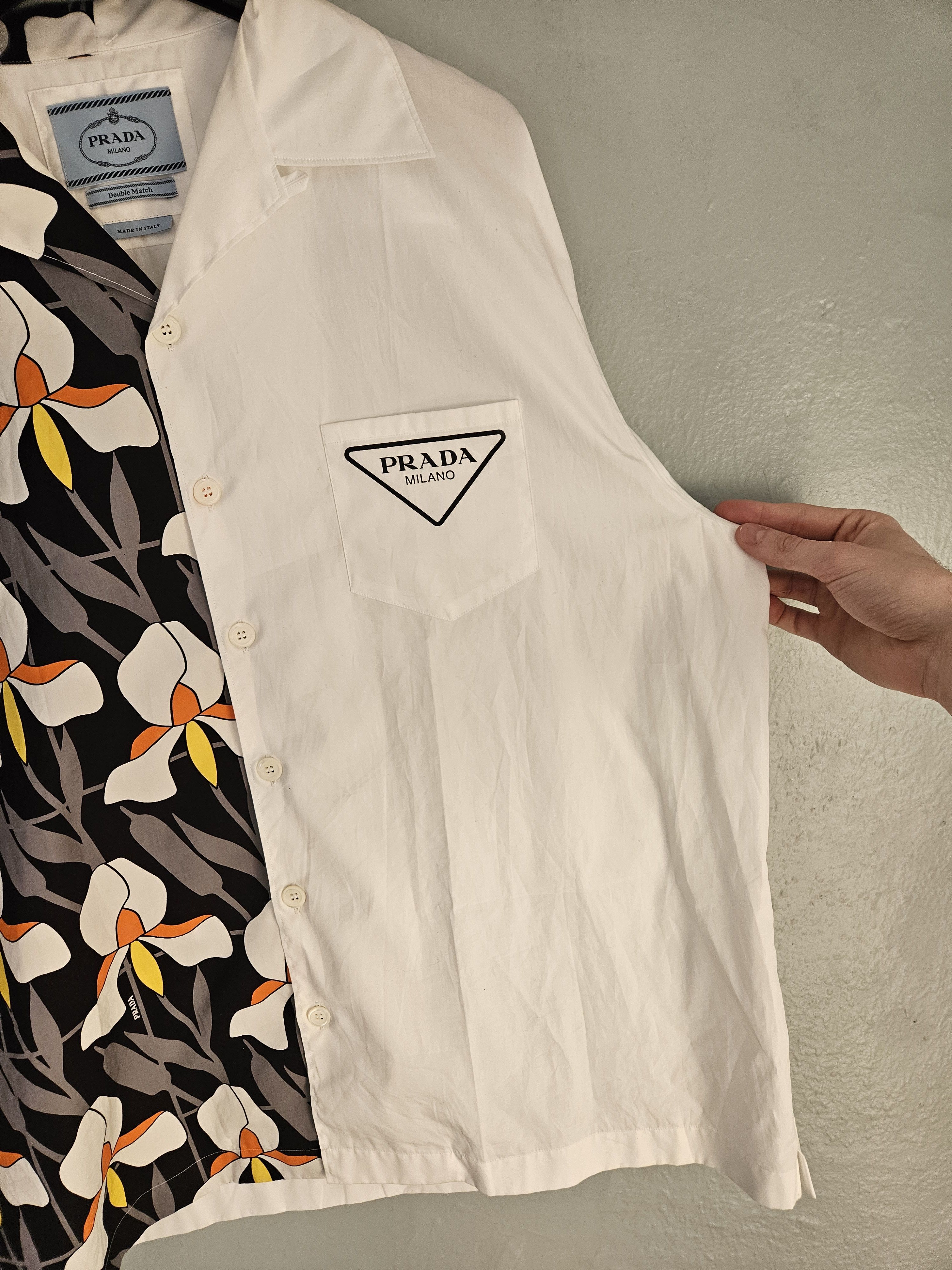 Prada White & Floral Double Match Button Up Shirt Size US XL / EU 56 / 4 - 3 Thumbnail
