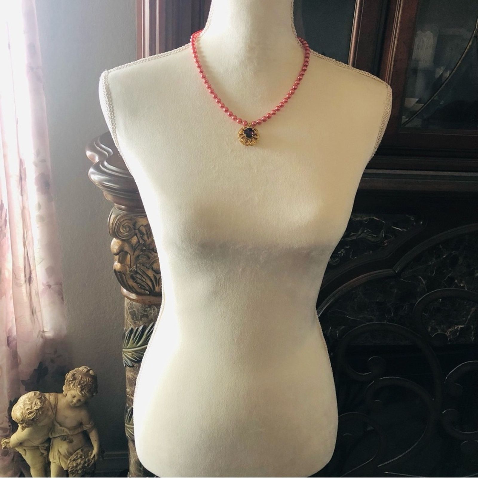 Handmade Handcrafted repurpose faceted stone pendant Pearl necklace Size ONE SIZE - 7 Thumbnail